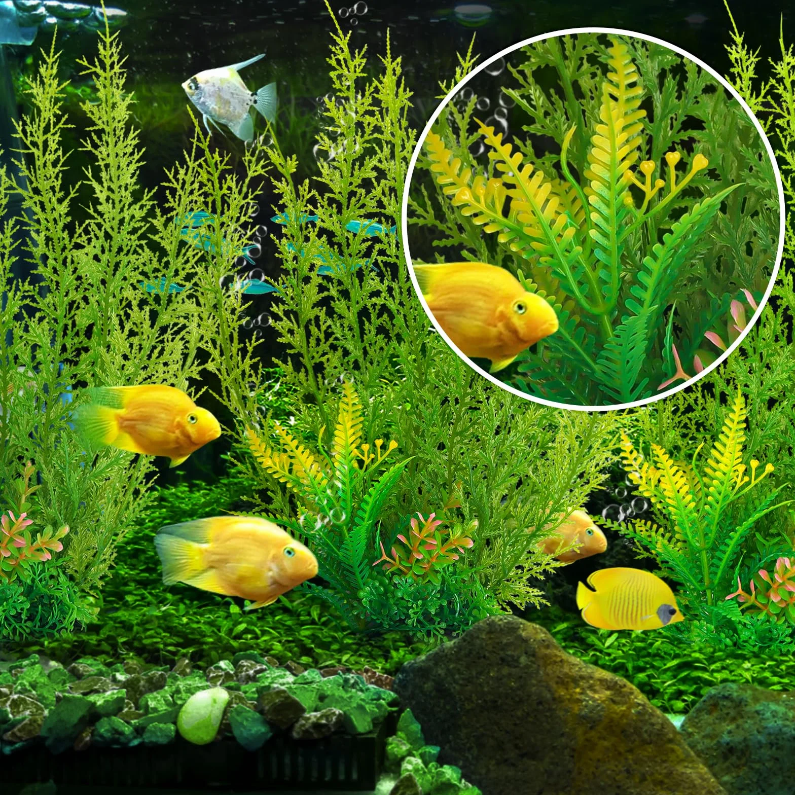 QUOZUO Accessoires pour aquarium - Grandes plantes vertes - 3 pièces