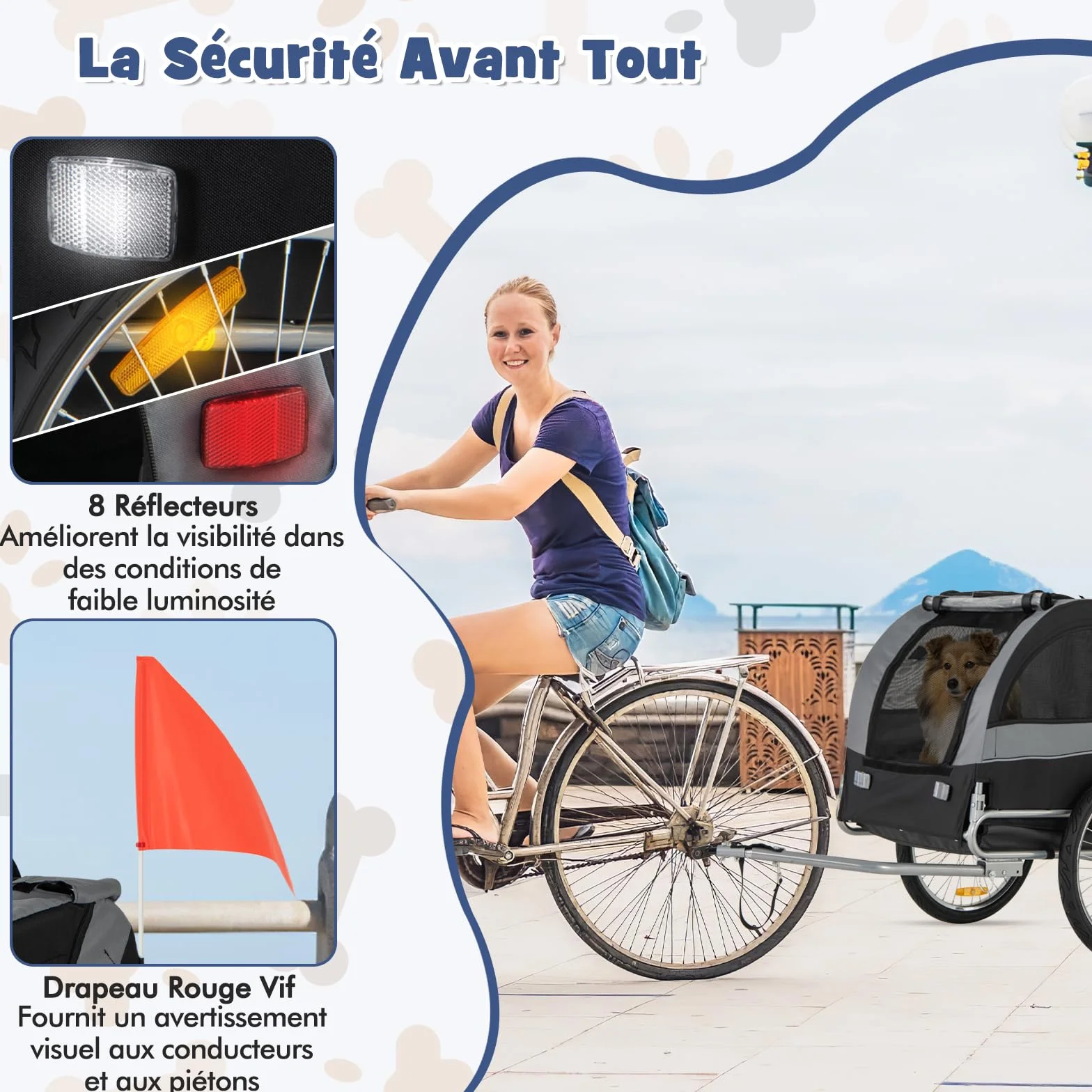GOPLUS Remorque de Vélo pour Chien, Chariot Pliable, Charge Max. 40 kg, Gris