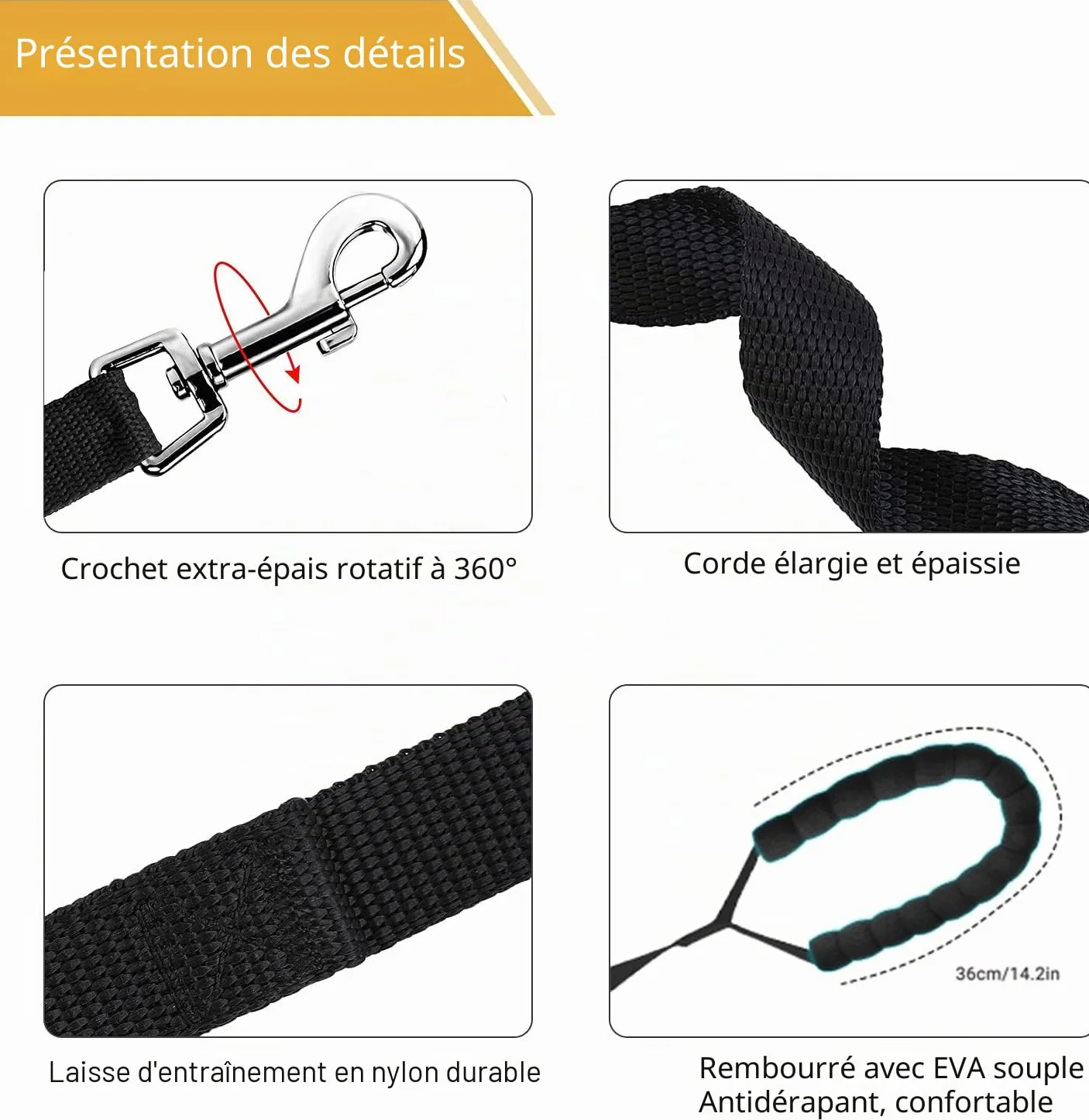 Longe pour Chien 20m Noir - Laisse de Dressage Longue pour Petites à Grandes Tailles