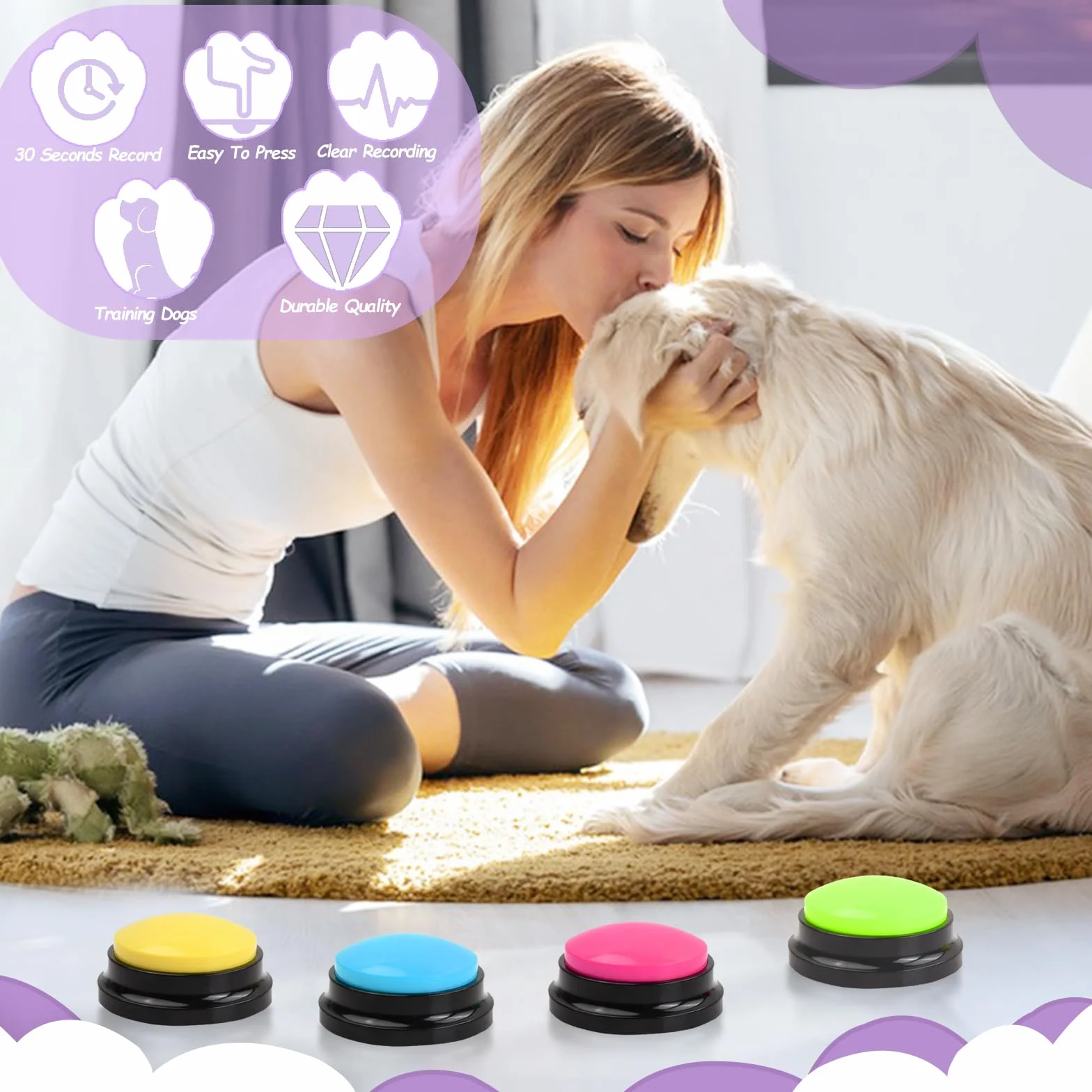 5 Pièces Chien Entraînement Boutons, Animaux Compagnie Communication Boutons, Enregistrable Boutons de Réponse Parlant, Dressage Buzzer pour Chien Chiots et Chat