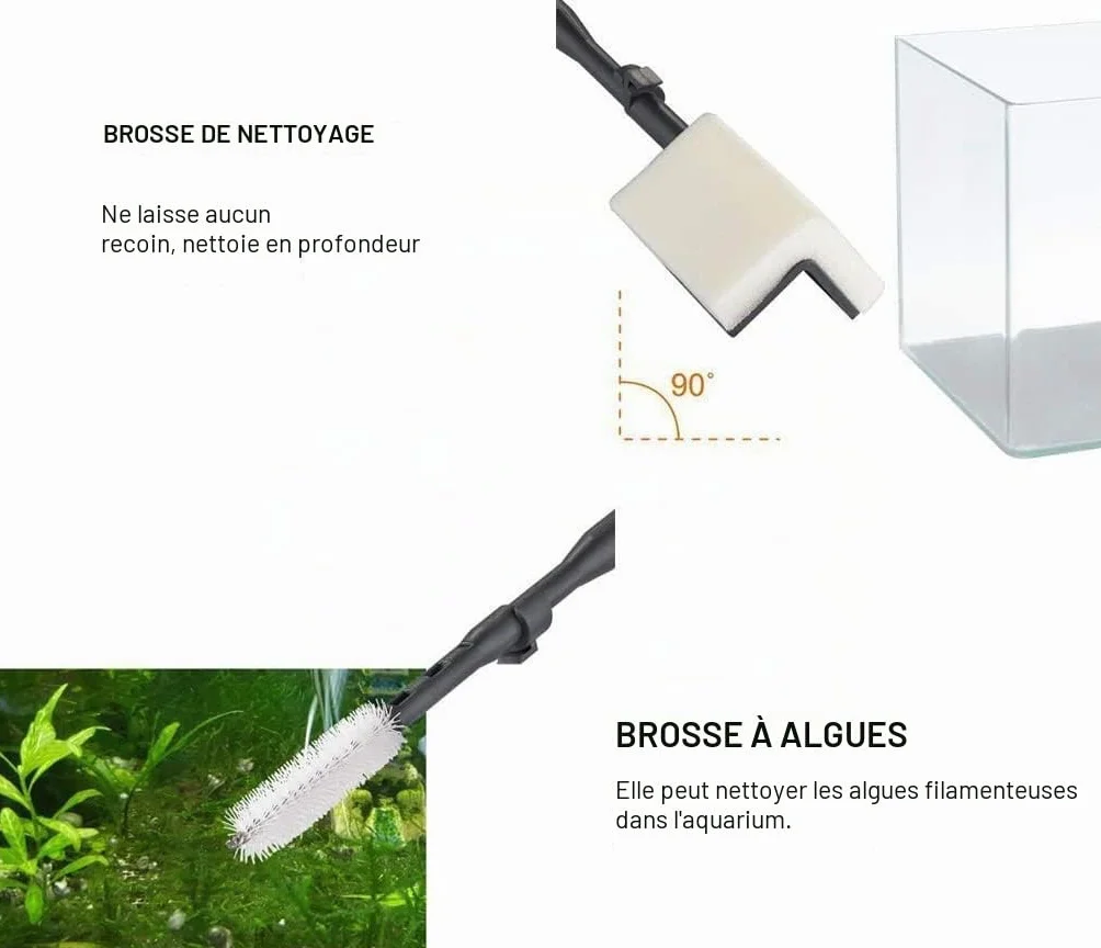 Boxtech Kit de nettoyage d'aquarium 6 en 1, Filet de pêche, Grattoir à algues, Balai à gravier, Brosse à tuyau, Éponge