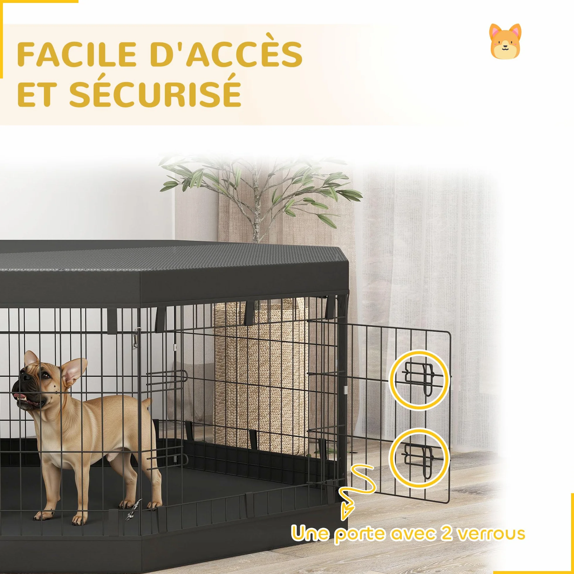 PawHut Parc pour Chien 8 Panneaux Pliables avec Porte Acier 61x61 cm Noir