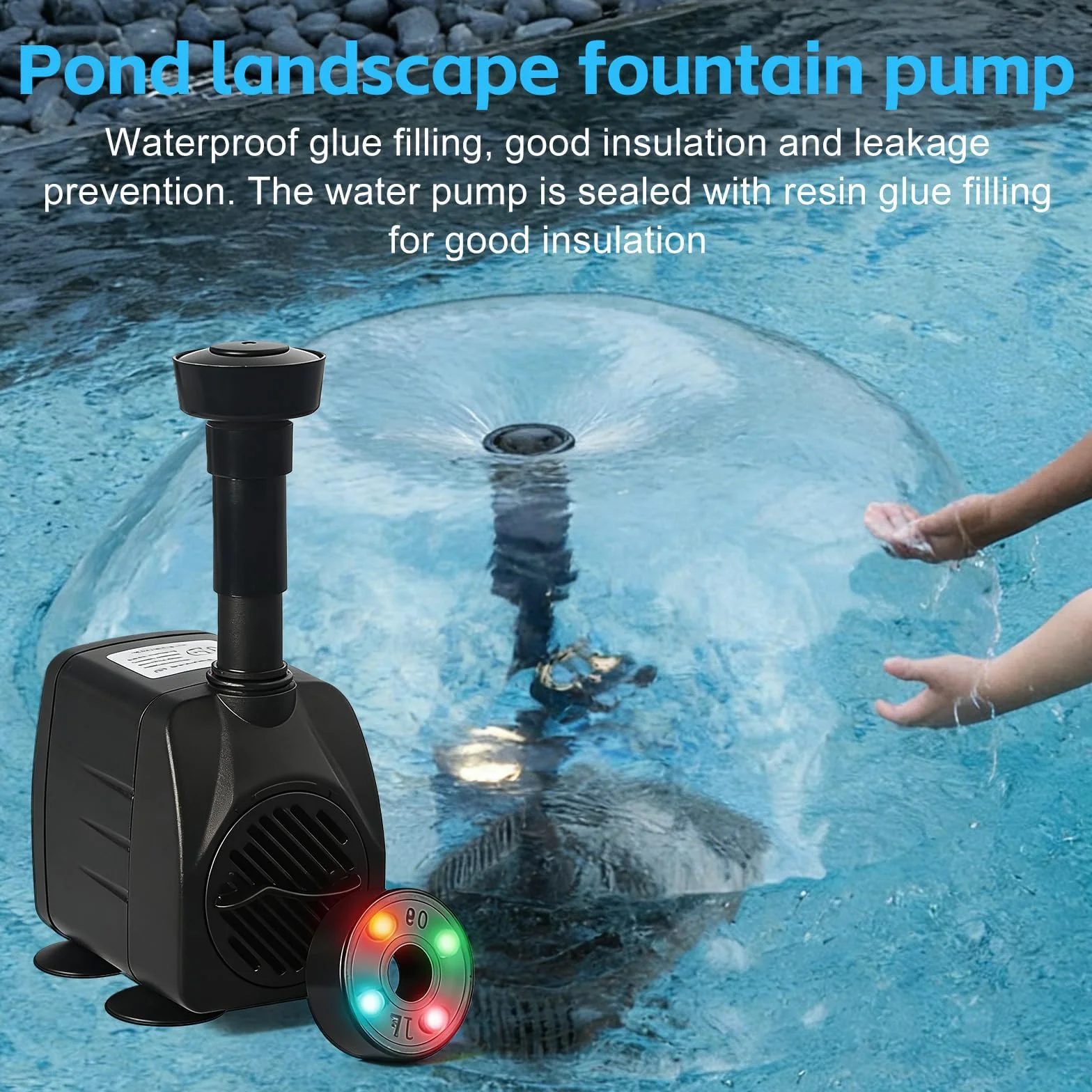 Pompe de fontaine extérieure 600 L/h 15 W 220 V 3 en 1 avec 4 LED