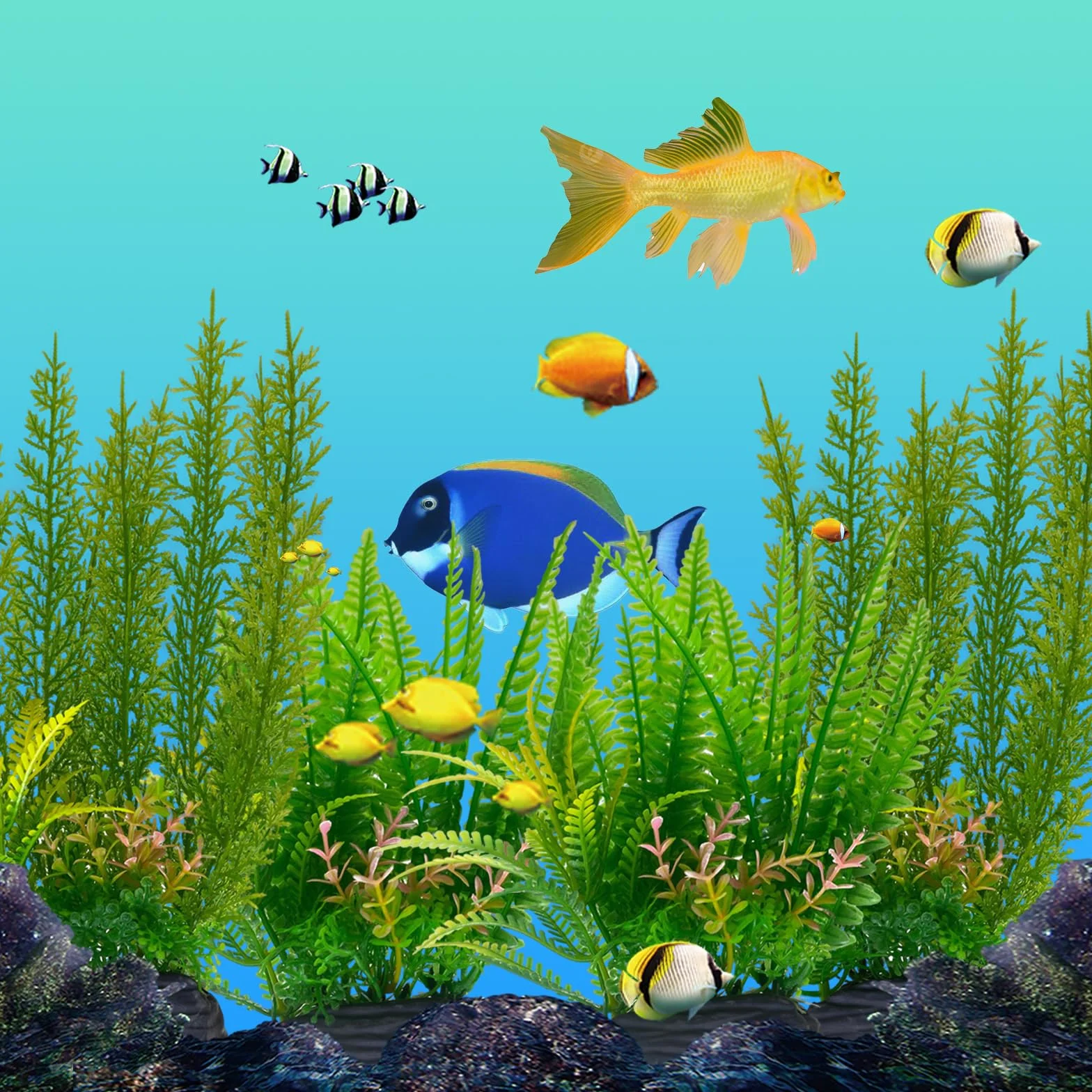 Plantes Artificielles pour Aquarium, Grandes Plantes Vertes en Plastique avec Base PVC, 28cm et 18cm