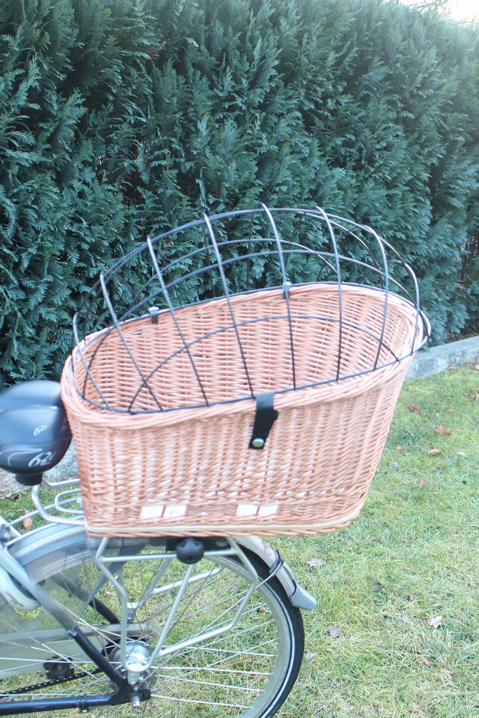 Marcus Panier de vélo pour chien XXL en osier avec grille métal coussin