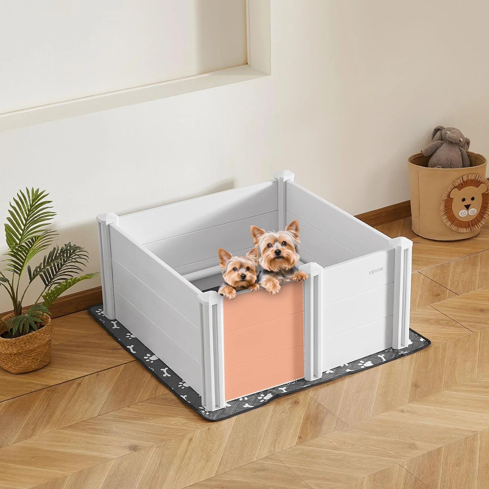 VEVOR Parc de Mise Bas pour Chien 98x98x46 cm Caisse de Mise Bas pour Chiots Porte Hauteur Réglable Tapis d'Urine Lavable Boite de Naissance en Plastique PVC