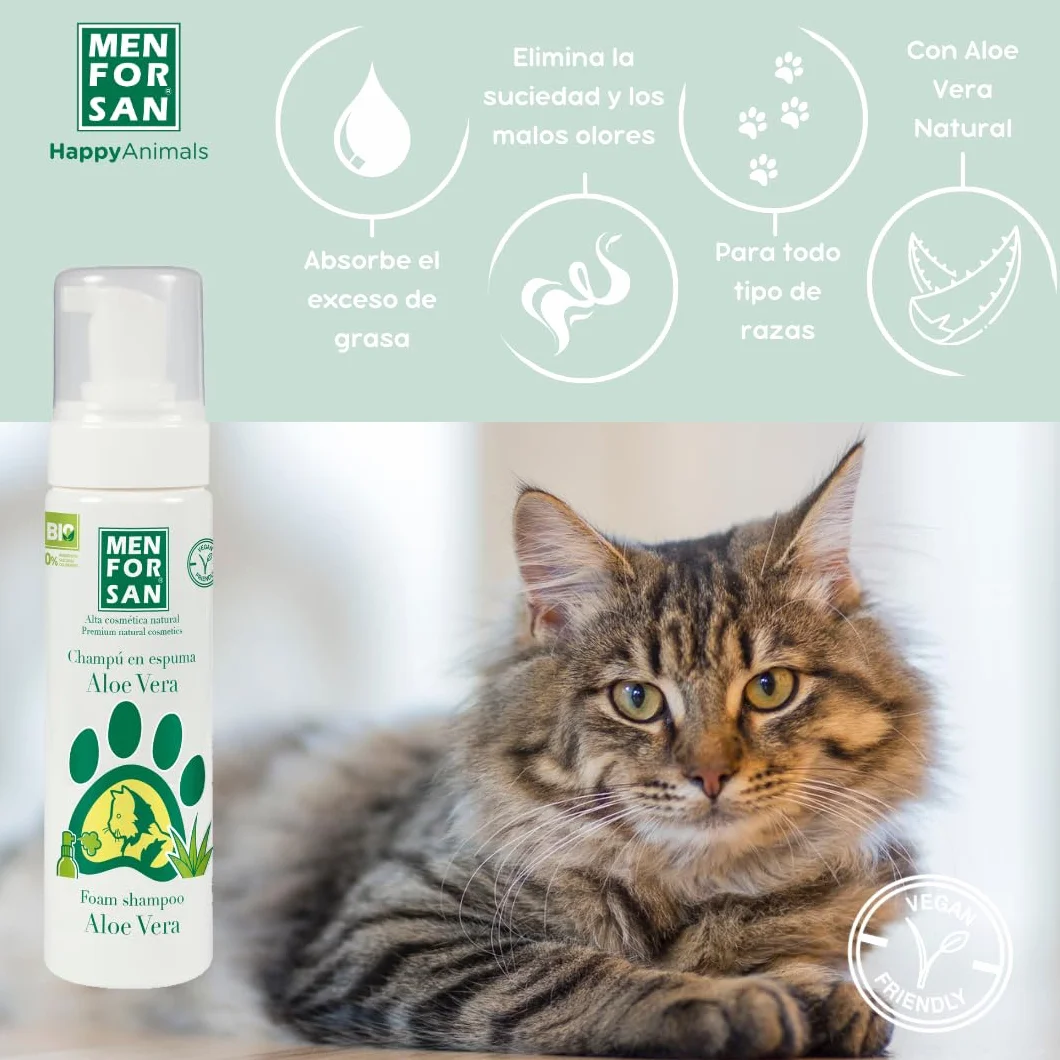 MENFORSAN Shampooing Mousse à l'Aloe Vera pour Chats 200ml, Nettoie sans Eau