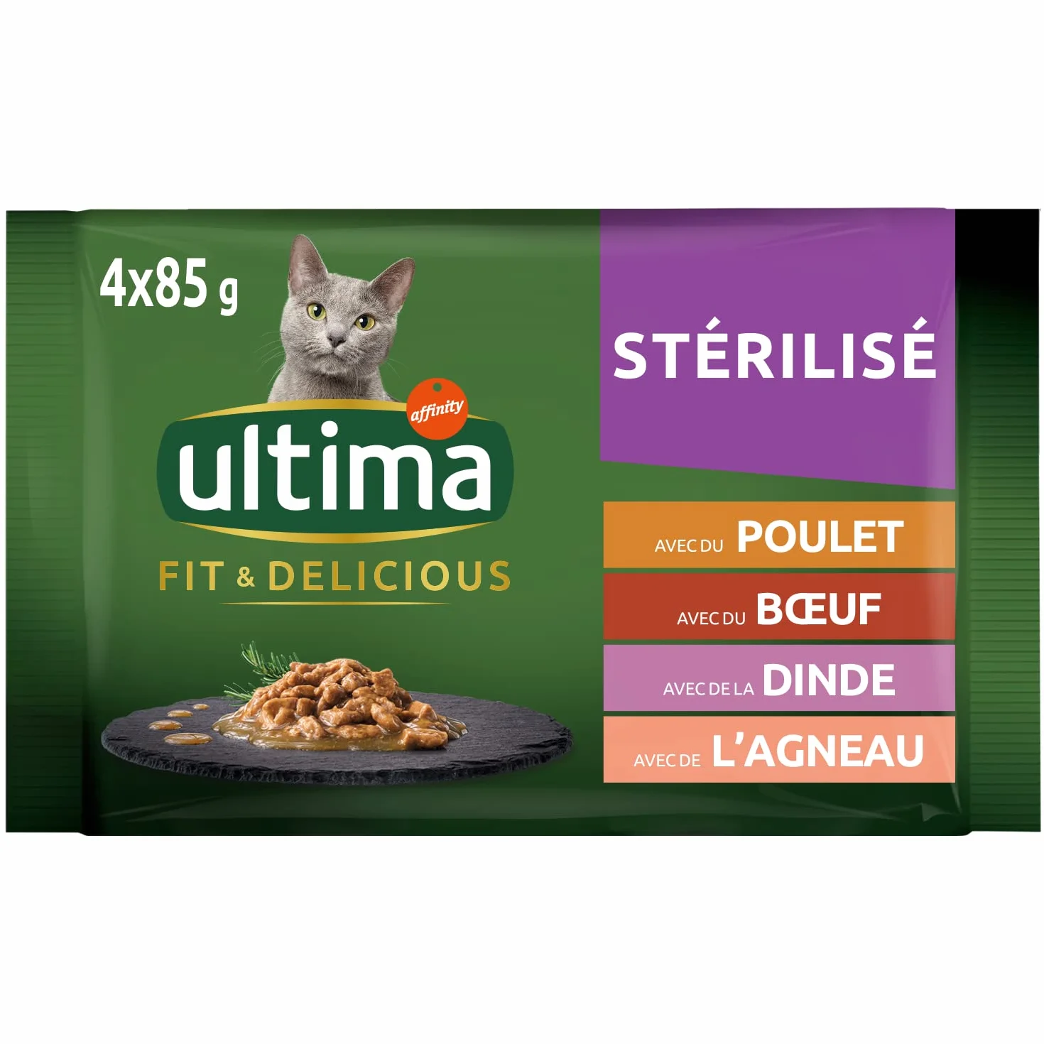 ULTIMA sachet repas Chat Stérilisé Poulet, Dinde, Bœuf & Agneau - 12 Multipacks x 4x85 g