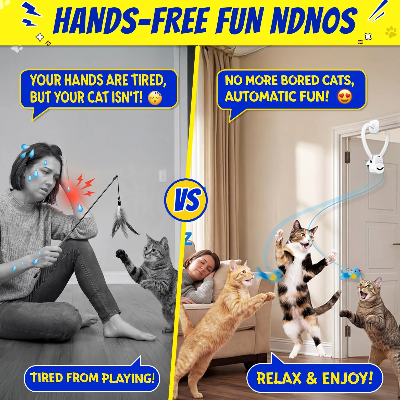 Jouets interactifs pour chats d'intérieur avec plumes d'oiseau volant électriques automatiques - Meilleur chaton et adulte - Jouet électrique à suspendre pour chats ennuyés (6 jouets) - Bleu
