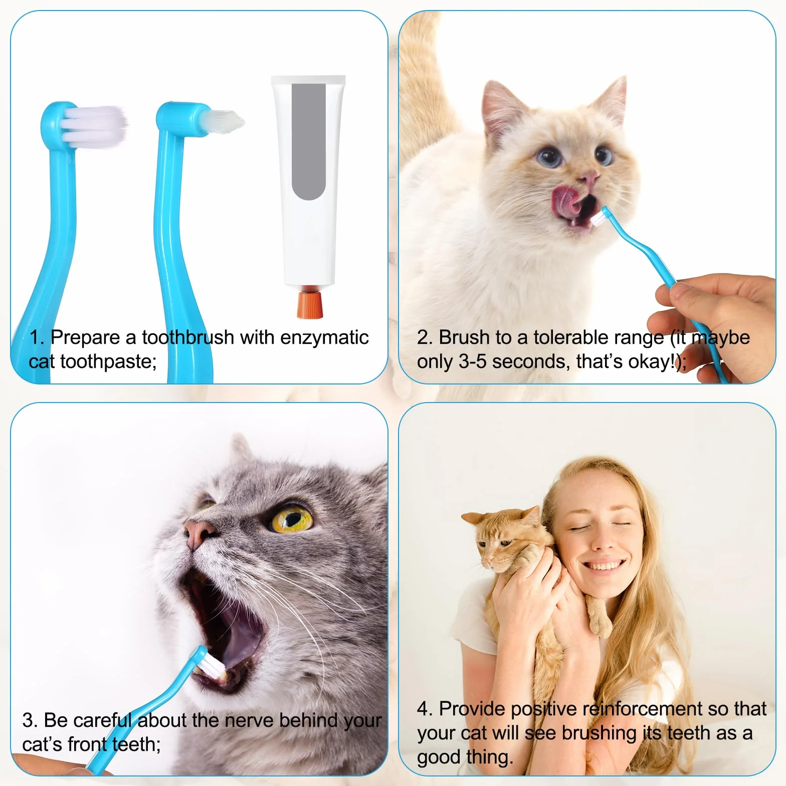 Brosse à Dents pour Chat Double Face 2pcs avec Tête Micro-Brosse et Poignée Incurvée Soins Dentaires