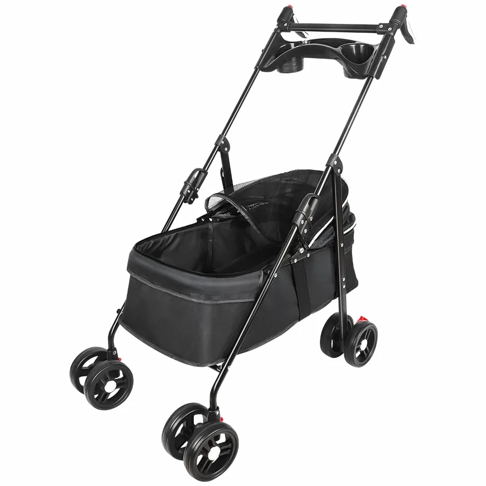 Poussette pour Chien 25 Kg avec Sac de Rangement, Housse de Pluie et Porte-gobelet - Pet Stroller Buggy 50x70x95cm Noir