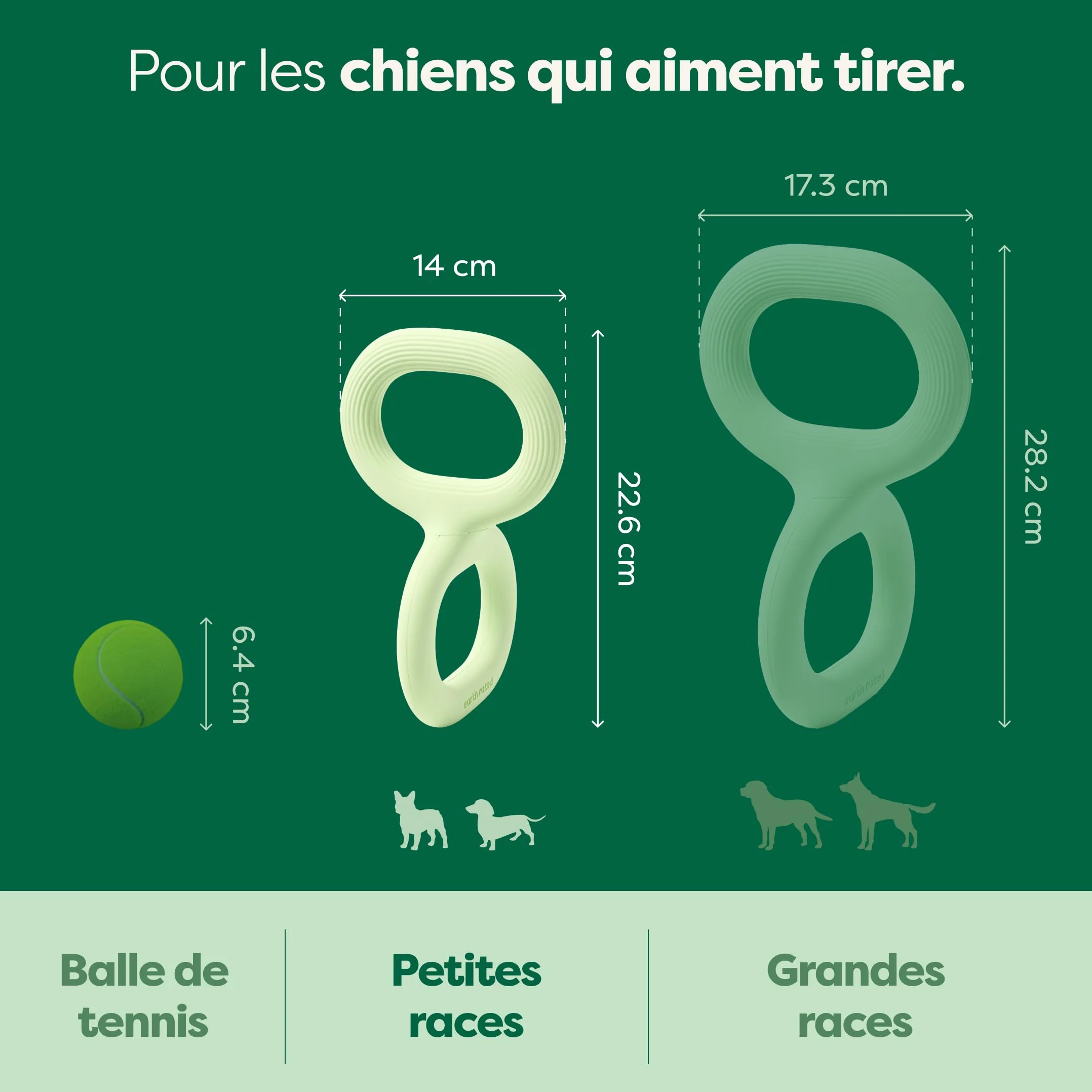 Earth Rated Tug of War Jouet interactif à Tirer pour Chien Adulte et Chiot - Prise en Main Ergonomique - Caoutchouc Naturel - Taille S - Vert