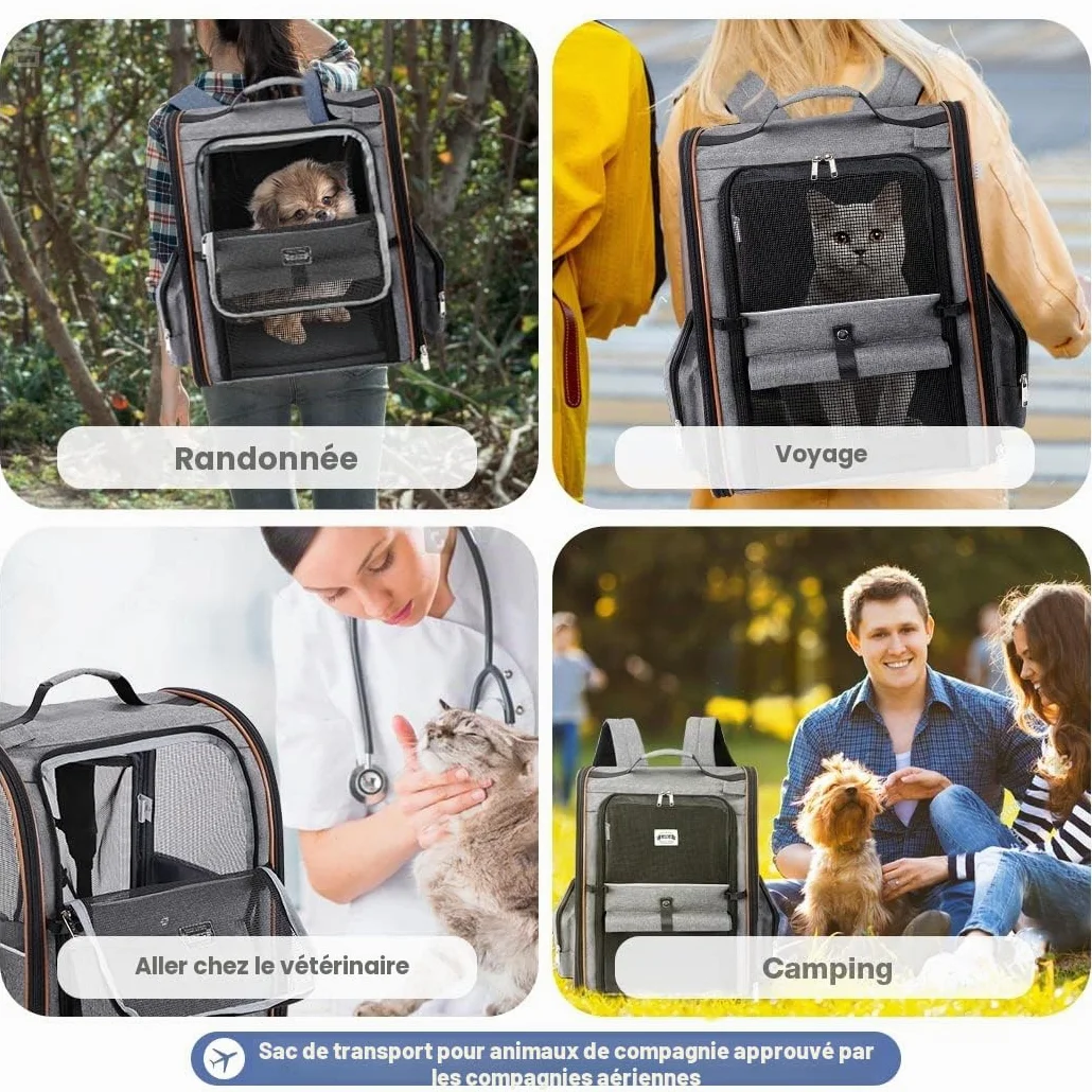 Torba Transportowa dla Kota z 4 Wejściami, Oddychająca, Plecak z Szelkami Wewnętrznymi, Max Obciążenie 8kg, Szary