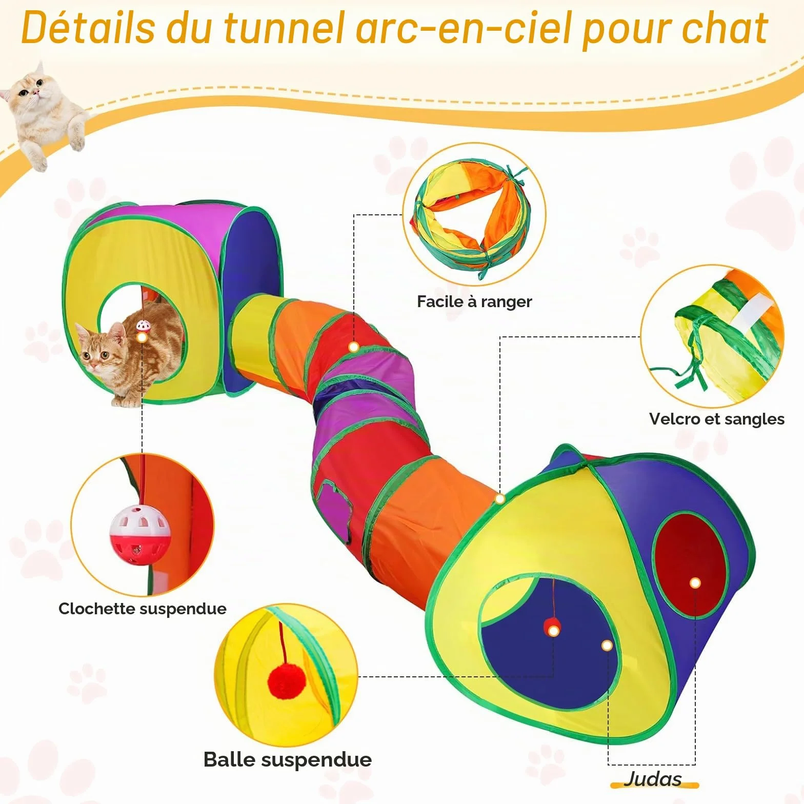 Jouet Tunnel Tente pour Chat Interieur Exterieur Jeu Tunelle pour Chat Interactif 3 en 1 Jouets pour Chats Jeux pour Chaton Tunelle Cat Toy Tunnel Pliable Cadeau pour Chien Lapin Chats Cobaye