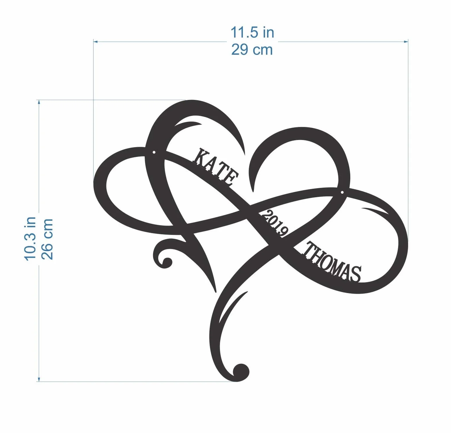 Plaque d'amour Custom en MDF Signe en Bois Personnalisé Forme de Cœur 26 cm x 29 cm