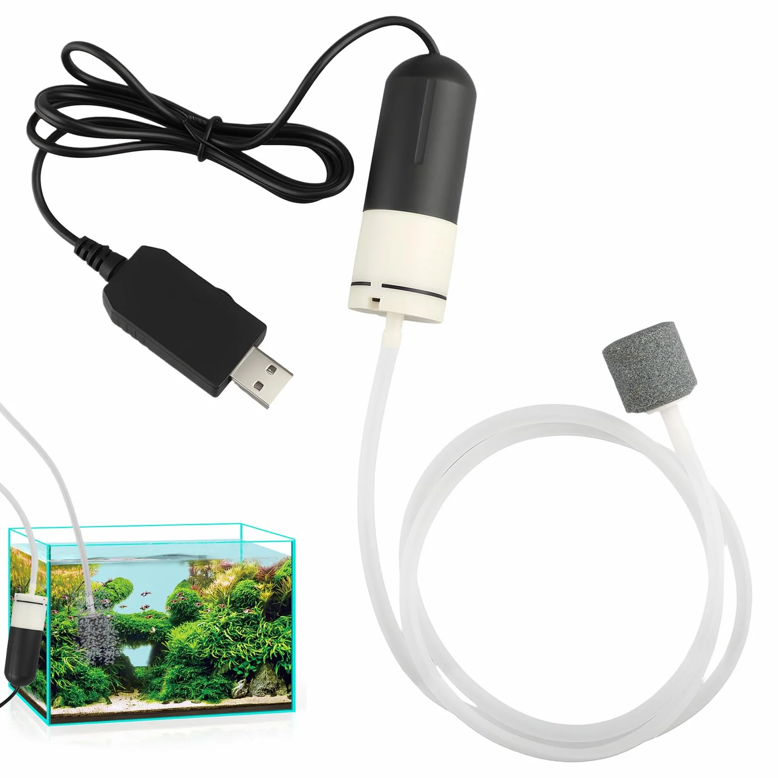 Mini Pompe à Air Aquarium USB Silencieuse Économe Portable pour Petit Aquarium
