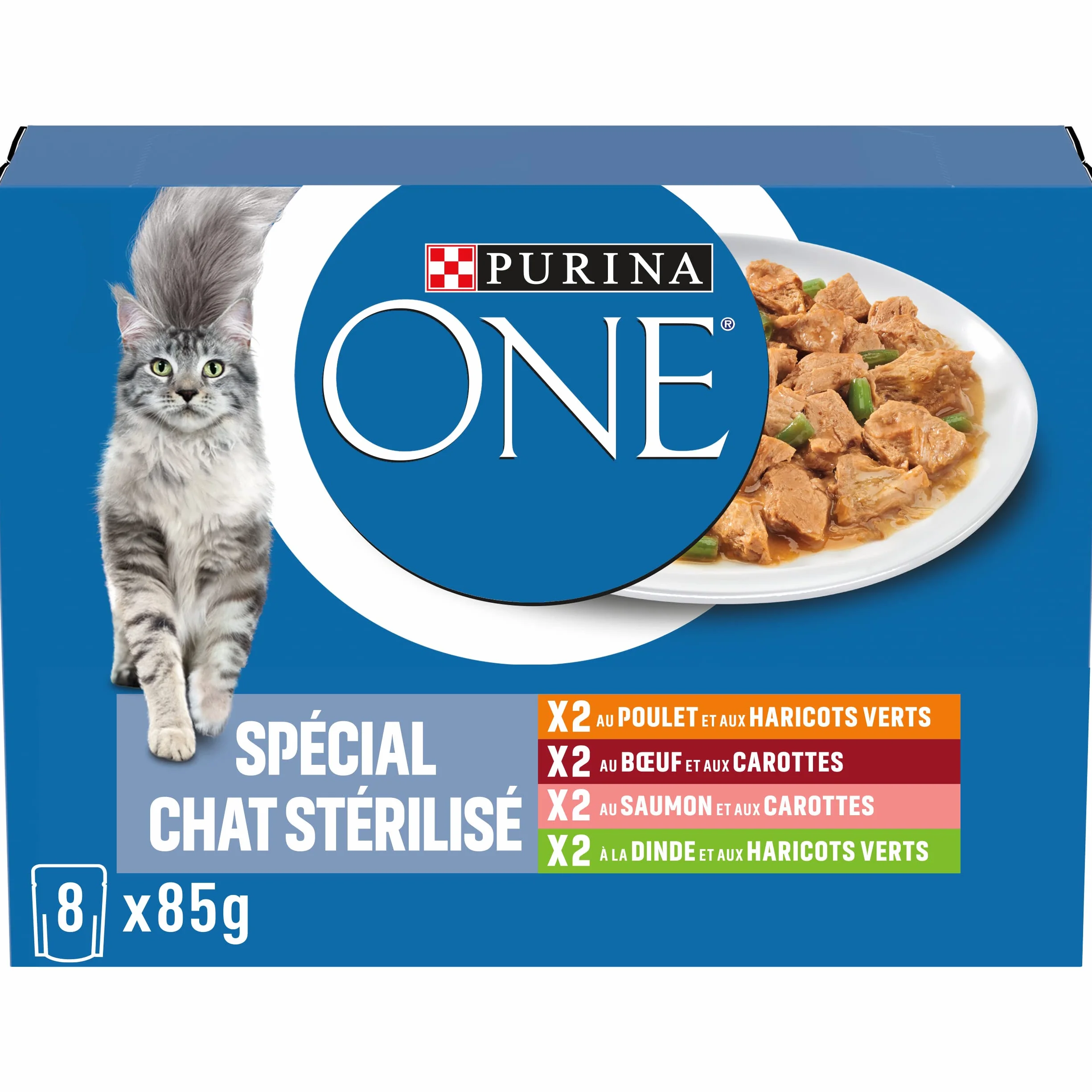 PURINA ONE BIFENSIS Chat Adulte Stérilisé Sachets Fraîcheur Poulet Bœuf Saumon Dinde Lot de 10 (8 x 85g)