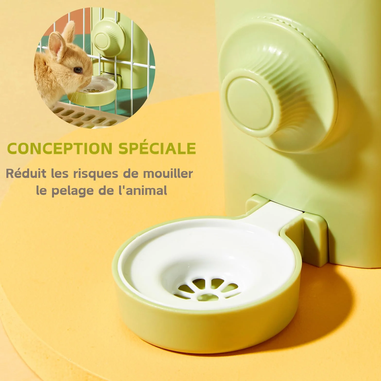 Distributeur Eau Lapin 600ML Suspendue Automatique Anti-Goutte Biberon pour Rongeurs (Vert)