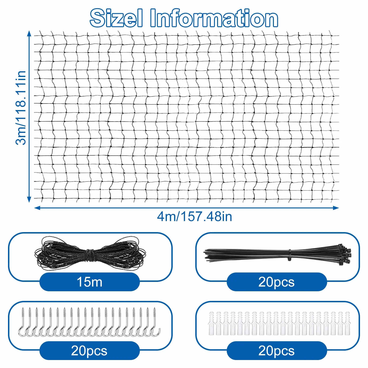 Filet de Protection Chat 4x3m Résistant Morsure Déchirure Balcon Terrasse Fenêtre
