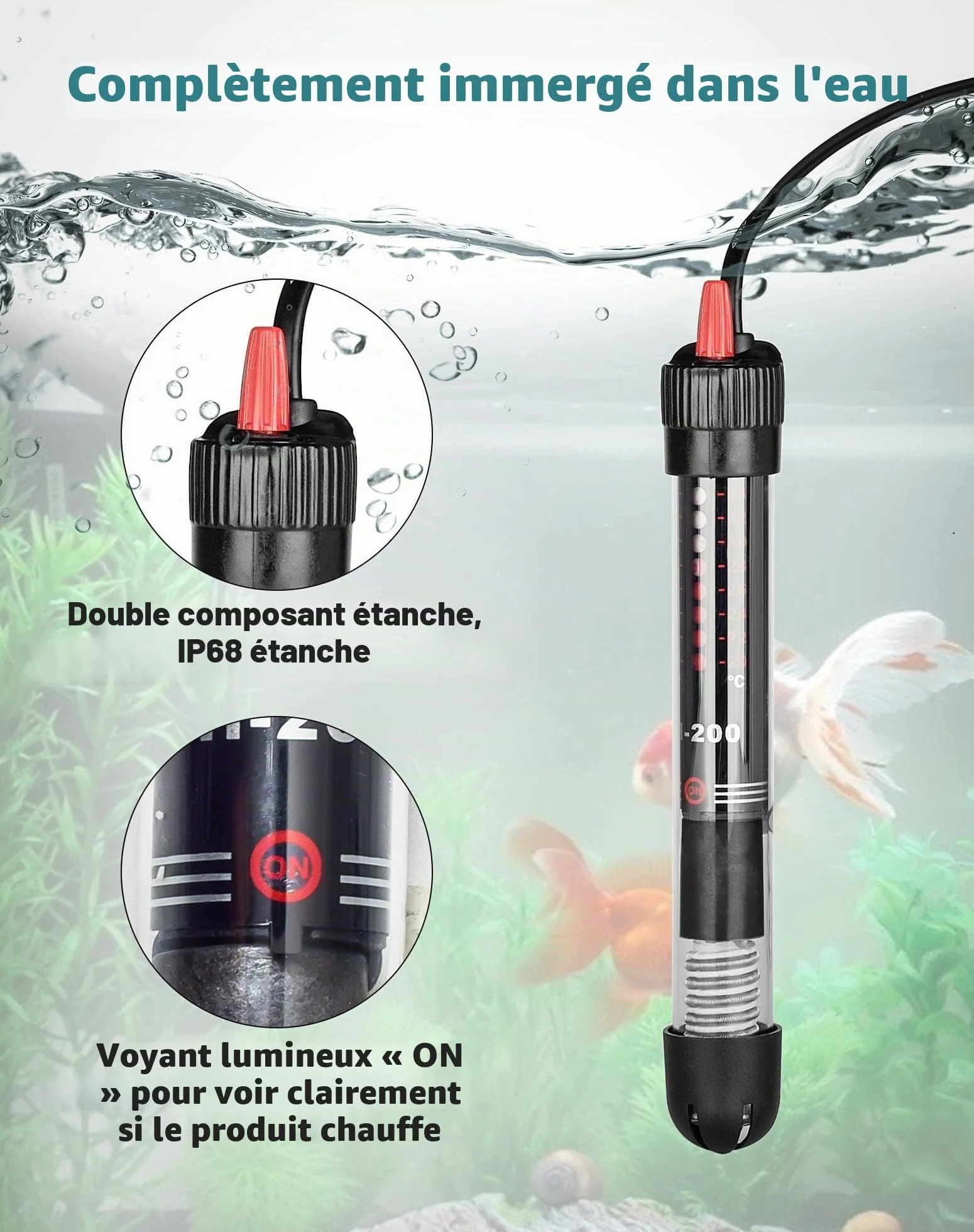 NETONDA Chauffage d'aquarium Réglable 30 l 25 W Résistance Aquarium avec Thermostat 20-34 °C pour Réservoirs à Poissons et Aquarium