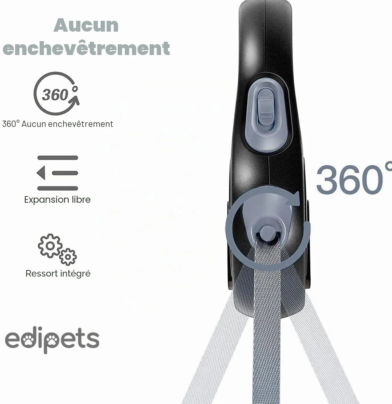 Laisse Chien Rétractable Edipets 8 Mètres Flexible Dressage Promenade