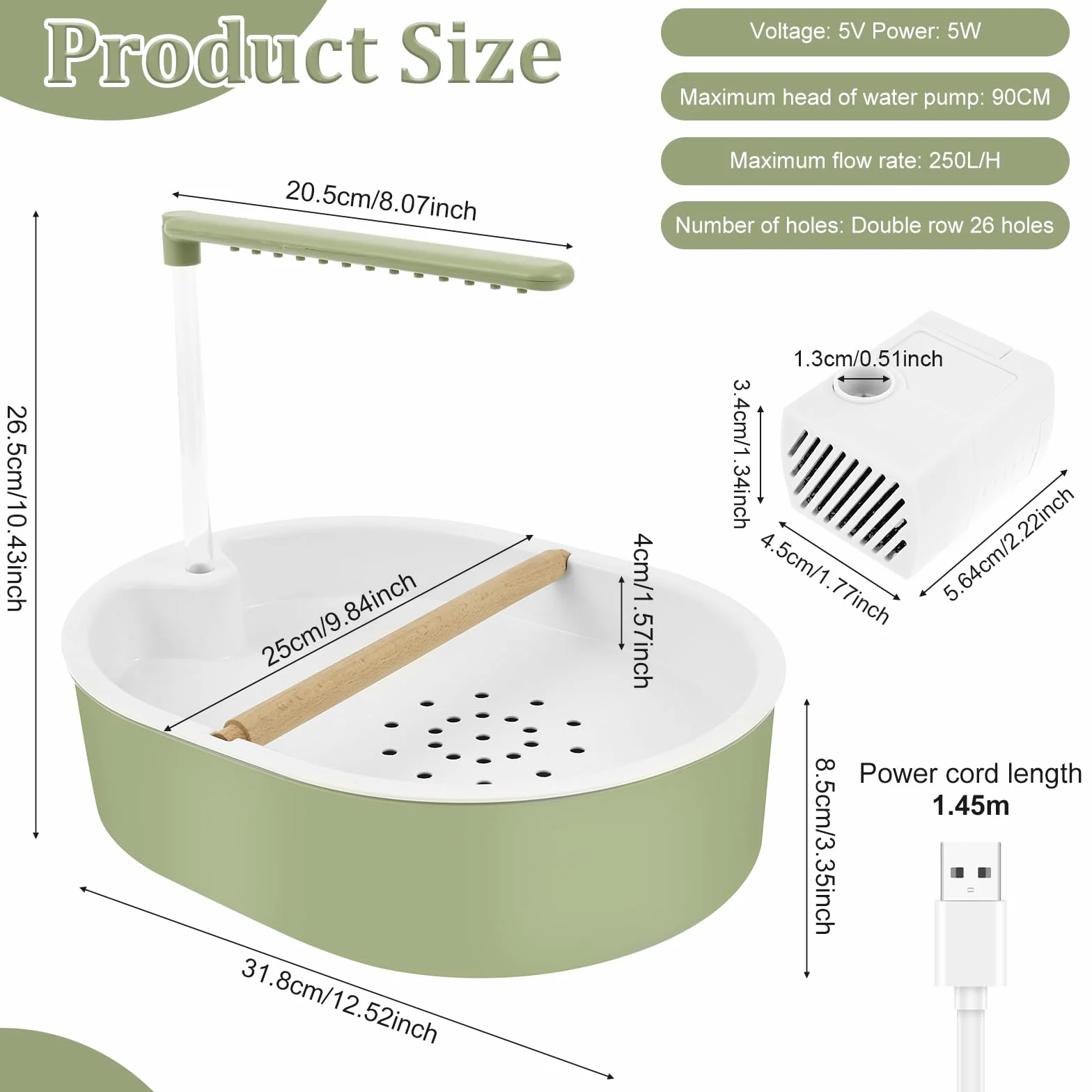 Bain d'oiseaux USB pour perruches, inséparables et aras (vert)