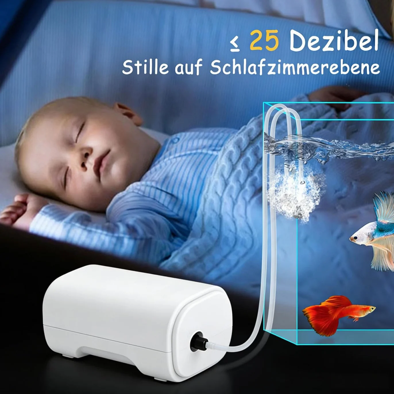 Pompe à air aquarium 25 dB 200 l/h aérateur jusqu'à 100 l avec accessoires