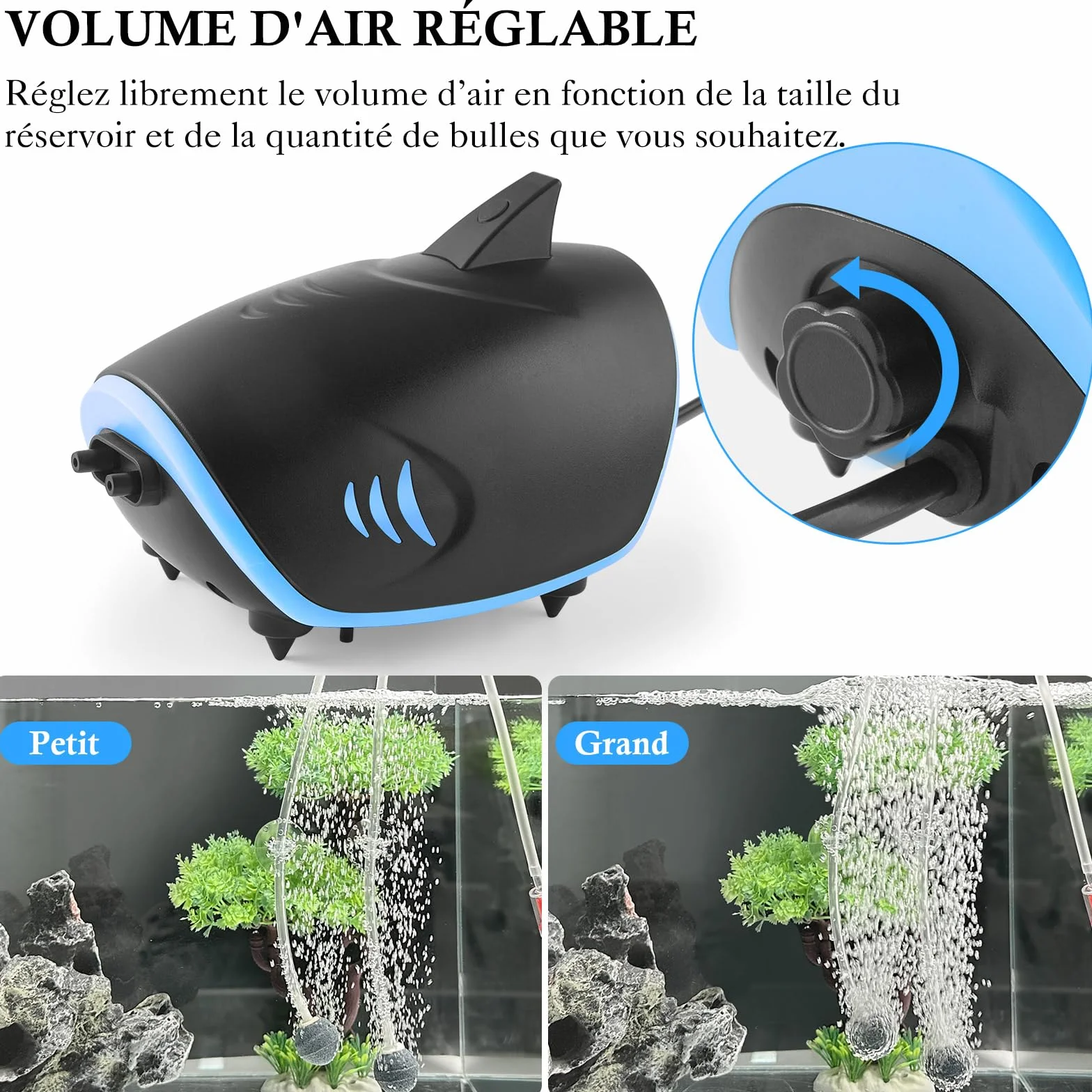 Pompe à Air pour Aquarium 3W 5L/Min Silencieux Ajustable 400l