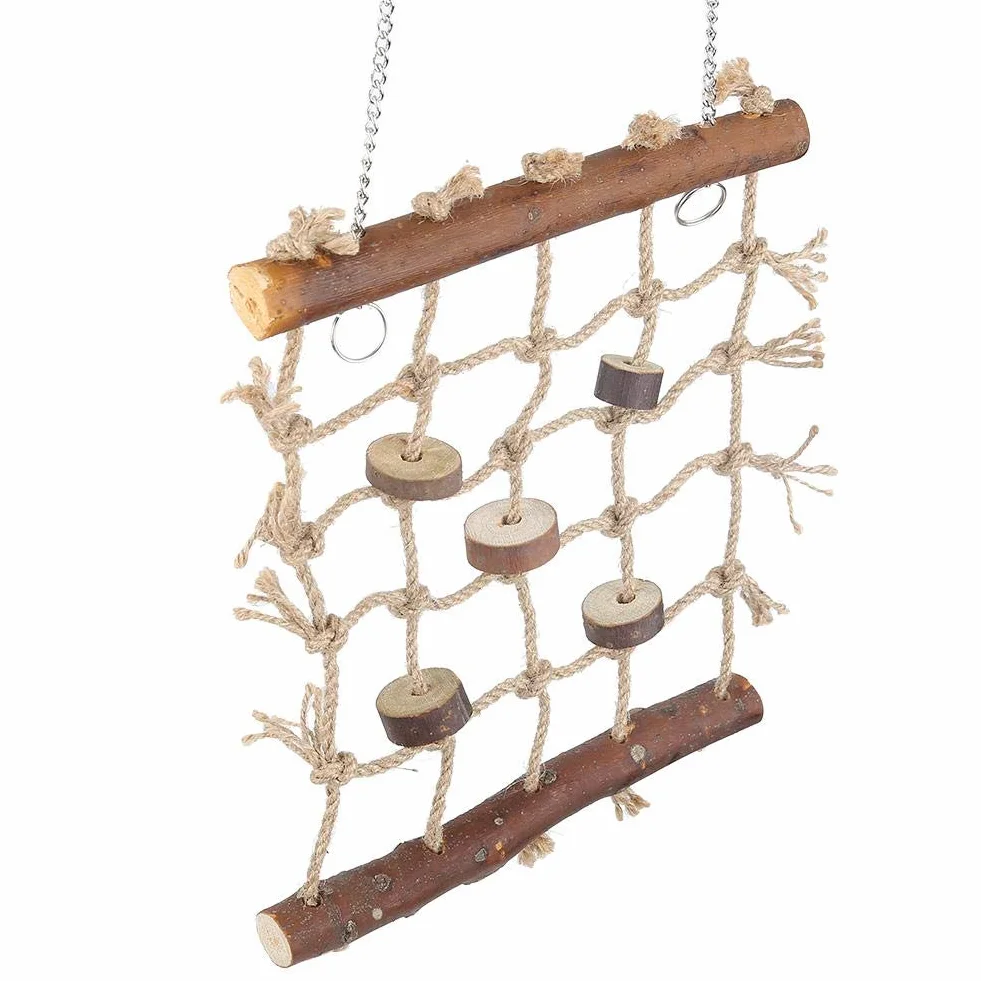 Bird Swings Hamac avec Échelle en Bois 2 Crochets Corde Tissée pour Perroquets