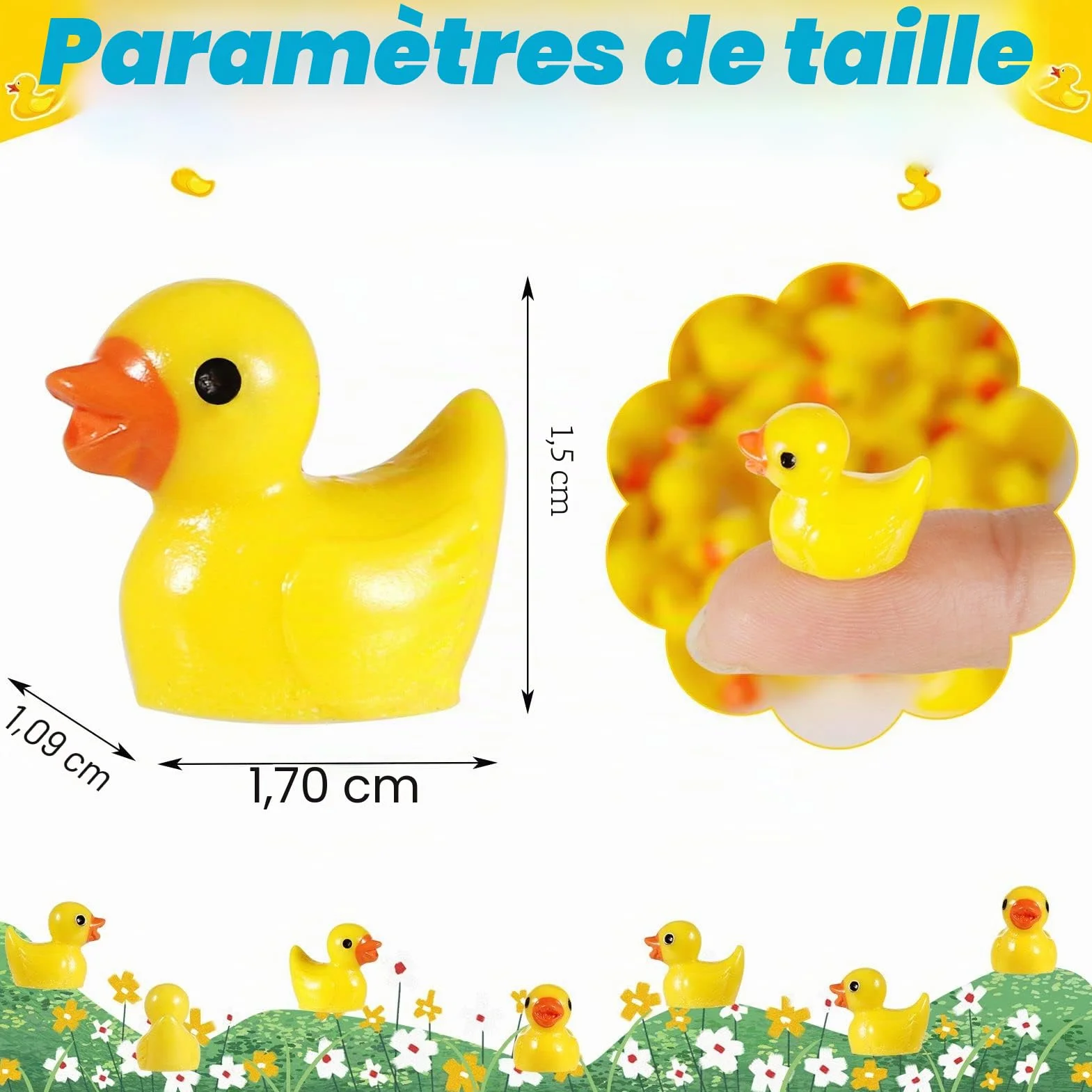 Mini Canards en Résine Lot de 100 Figurines d'Animaux pour Aquarium Décoration Jardin Jaune
