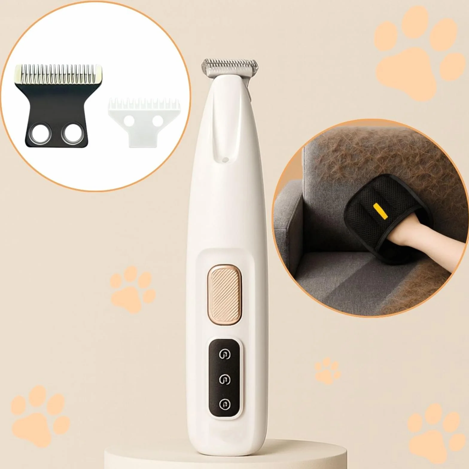 Tondeuse de Précision pour Chat et Chien Silencieuse avec Lames Céramique et Inox, Étanche, USB-C