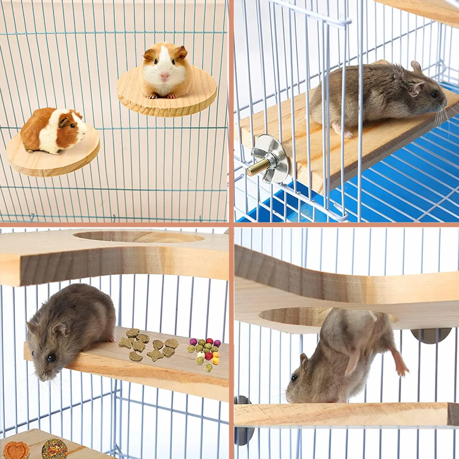 Lot de 5 Planches à Ressort pour Hamster Chinchilla Plate-Forme pour Écureuil Oiseau écureui Planeur de Sucre Planche de Support en Bois pour Petits Animaux(L)