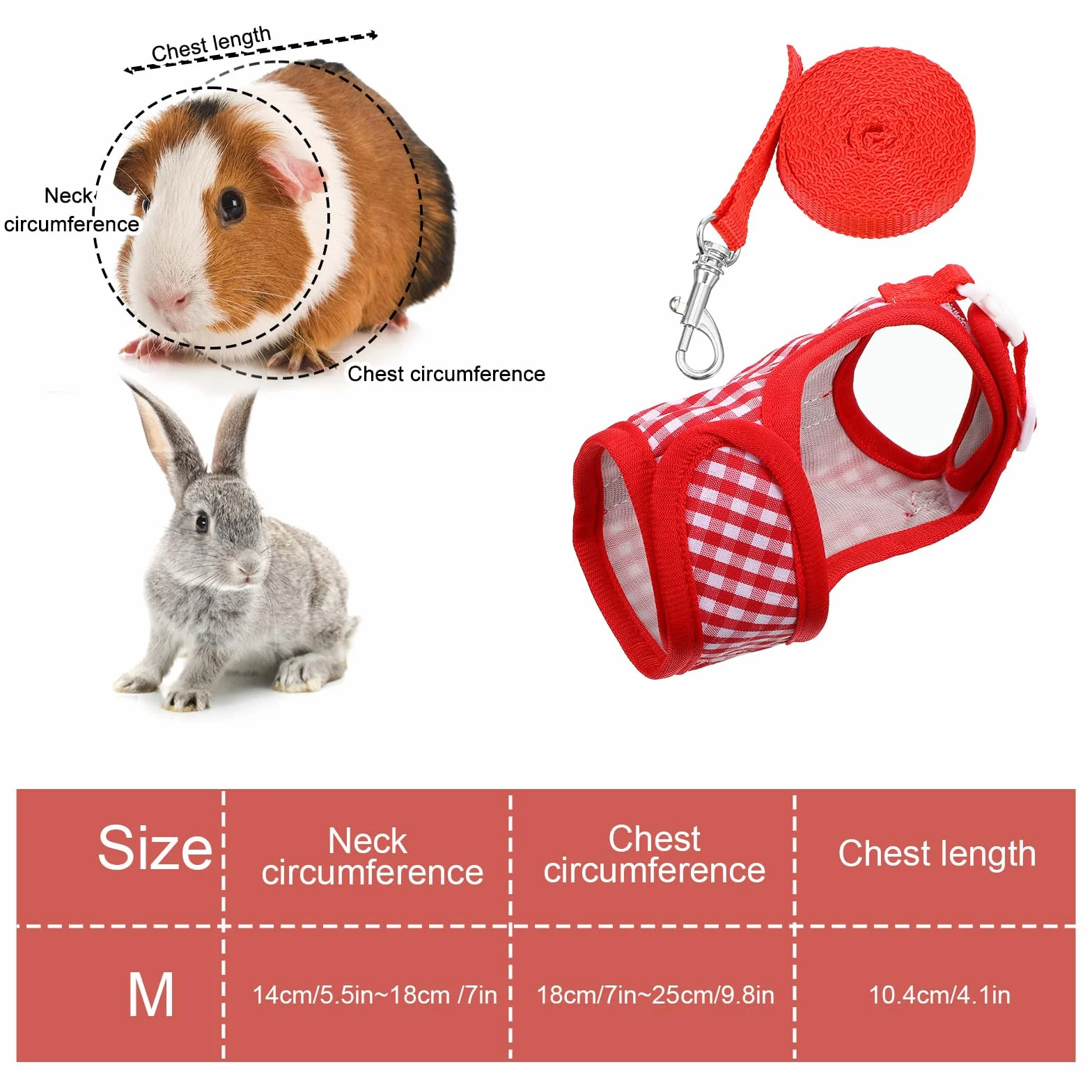 Harnais rouge pour chat avec laisse réglable 140 cm - Harnais pour cochon d'Inde, lapin, petit chien