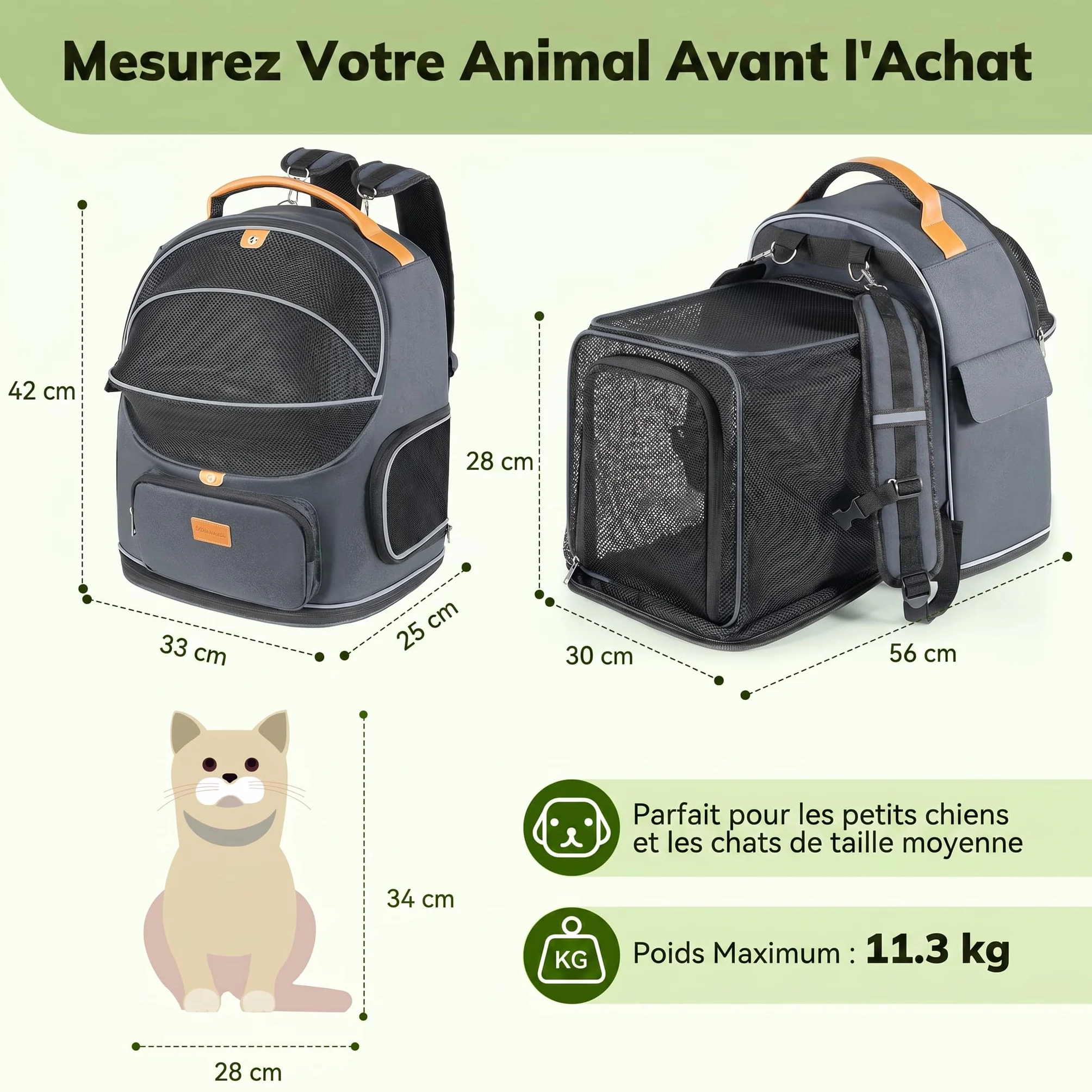 Morpilot Sac Transport 102% Extensible pour Chien avec Peluche Amovible Et Laisse De Sécurité Intérieure Sac à Dos Pliable pour Chat pour Train/Voiture/Voyage