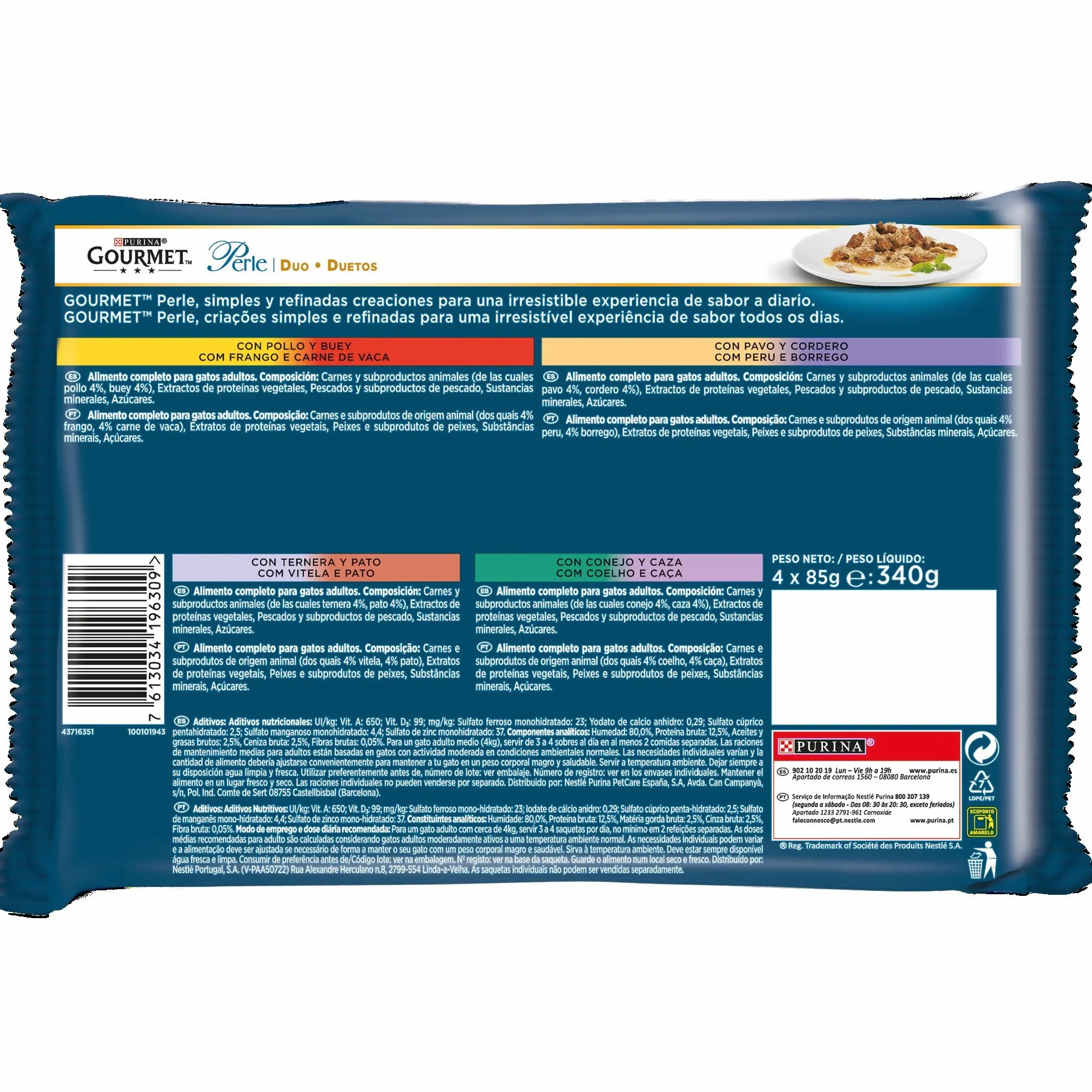 Purina Gourmet Perles Fines Feuilles Duo Nourriture pour Chat viandes délicates 12 x 4 x 85 g