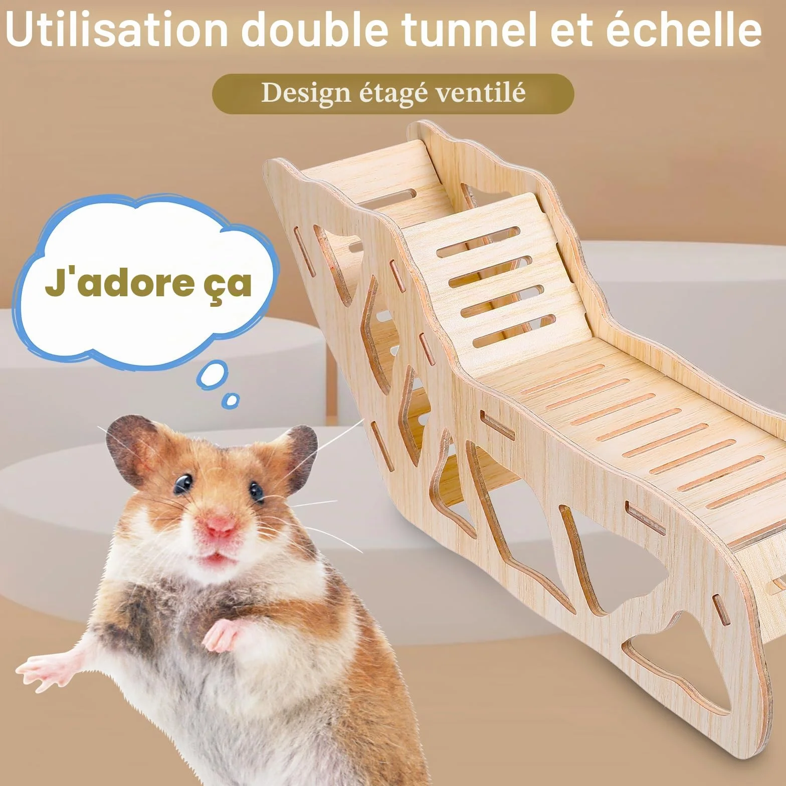 HJZHI Cachette polyvalente pour hamster et tunnel d'exploration, maison de hamster avec échelle d'escalade en bois pour gerbilles, hamsters, petits accessoires pour animaux de compagnie