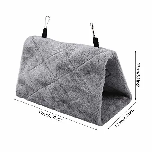 Hamac Perroquet Nid d'Oiseau Chaud Doux en Peluche Suspendu Cage Tente pour Oiseaux Hiver Lit Coton Gris