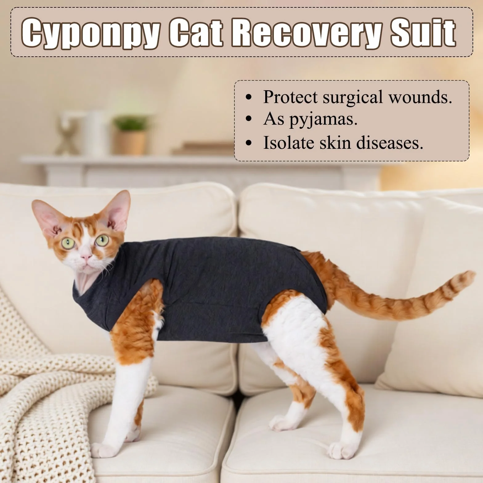 Combinaison de convalescence chirurgicale pour chat - Body anti-léchage avec fermeture éclair post-opératoire