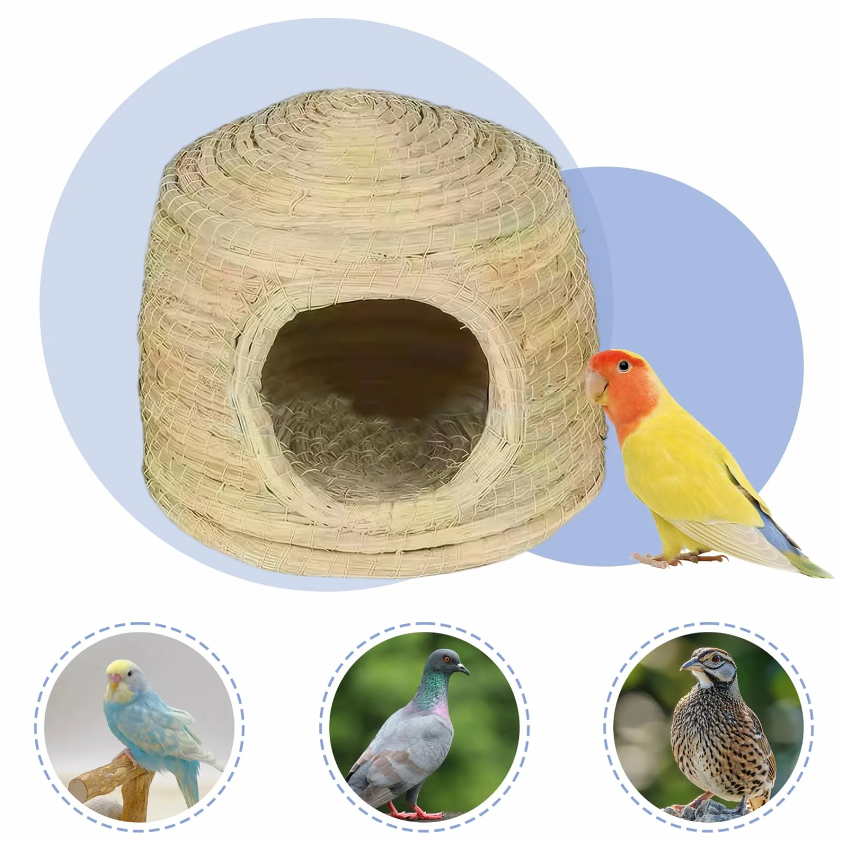 Nichoir en paille pour cage d'oiseau, maison d'oiseau portable pour perruche et pigeon