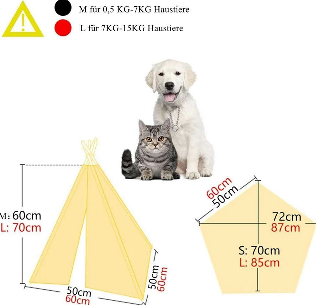 TentHome Tente Tipi pour Chiens Chiots Maison des Chats et Animaux de Compagnie Niche pour Chien Amovible et Lavable (sans Coussin), Pin Noir (L(7-15kg))