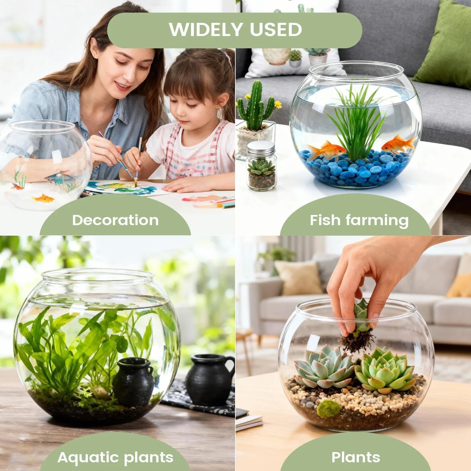 Bocal à Poissons Rond Transparent, Aquarium en Plastique Incassable, Mini Vase pour Poissons Rouges