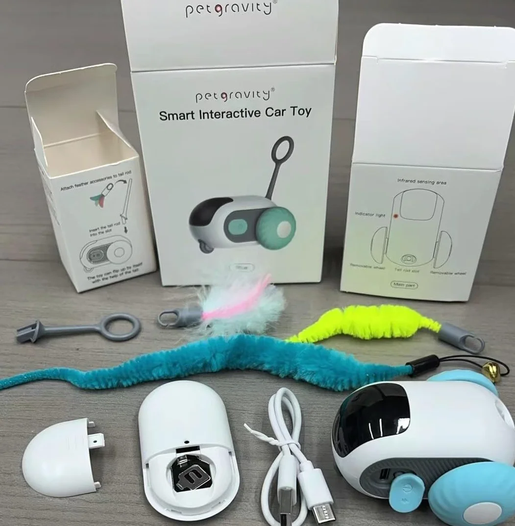 Jouet Interactif Chat Motorisé avec Télécommande Balle Intelligente 2 Modes Rechargeable USB