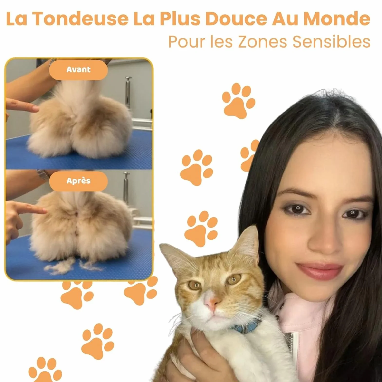 Tondeuse de Précision pour Chat et Chien Silencieuse avec Lames Céramique et Inox, Étanche, USB-C