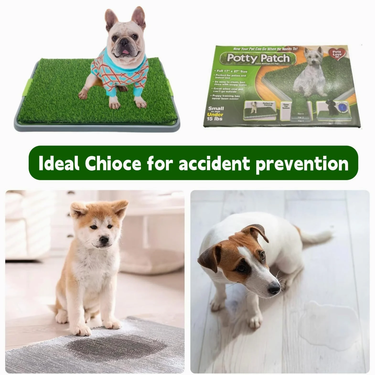 Tapis d'herbe pour chien avec plateau, tapis d'herbe de rechange pour pot pour animal domestique intérieur/extérieur, tapis d'entraînement à la propreté portable, fausse herbe réutilisable pour