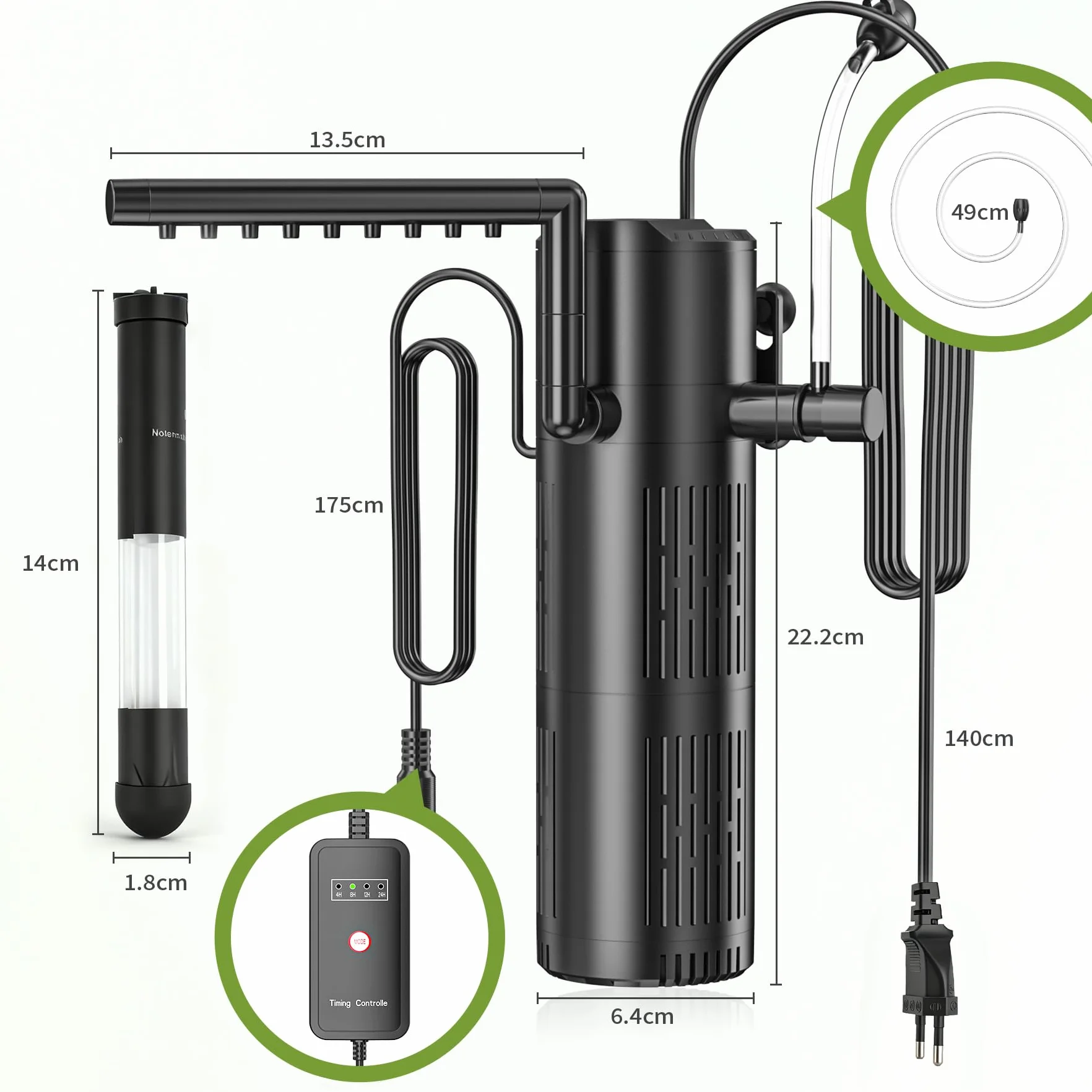 Forever Speed Filtre d’Aquarium Interne 5‑en‑1 avec Pompe UVC 6W 800L/H pour Aquariums 60-150L