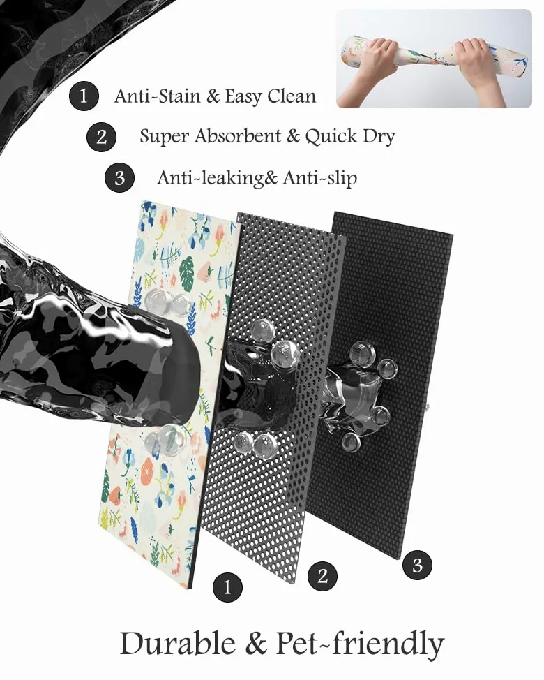 Tapis d'alimentation absorbant pour animal de compagnie pour gamelle de nourriture et d'eau, ne tache pas, séchage rapide, accessoires pour animaux de compagnie, bol pour buveurs désordonnés (fleurs