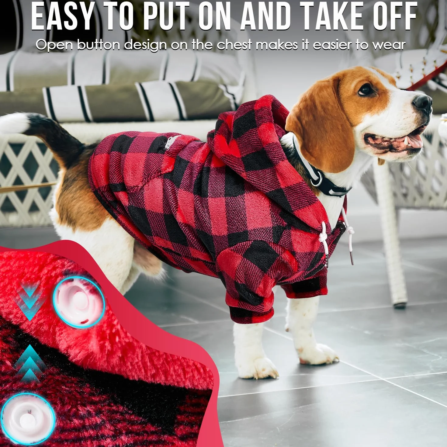 SlowTon Sweat à Capuche pour Petits Chiens, Vêtement en Flanelle avec Passe-Patte et Poche, Pull Chaud pour Chiots et Chatons