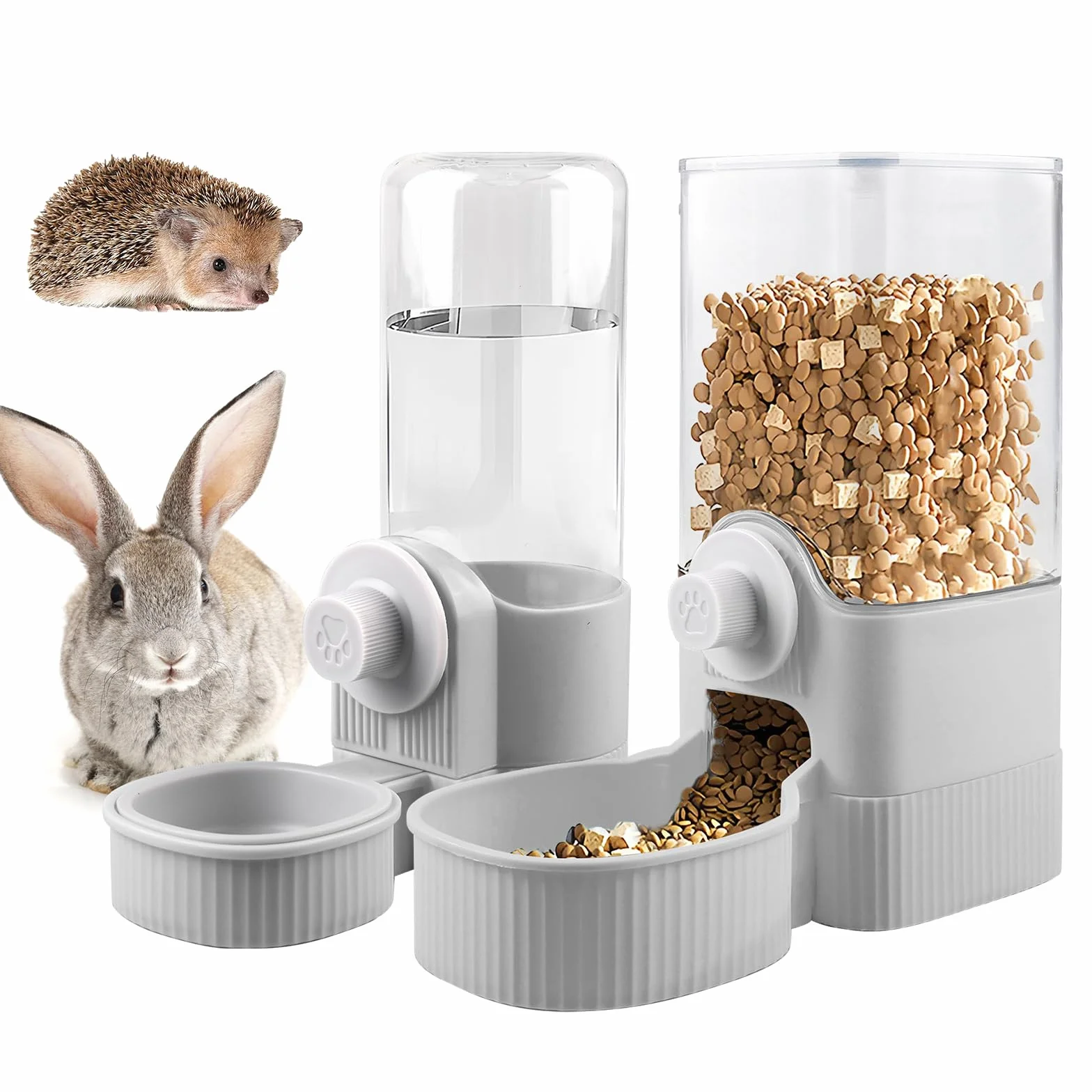 Vegena Abreuvoir Et Alimentateur Automatique, Distributeur Eau Lapin Mangeoire À Suspendre Pour Rongeur - Gris