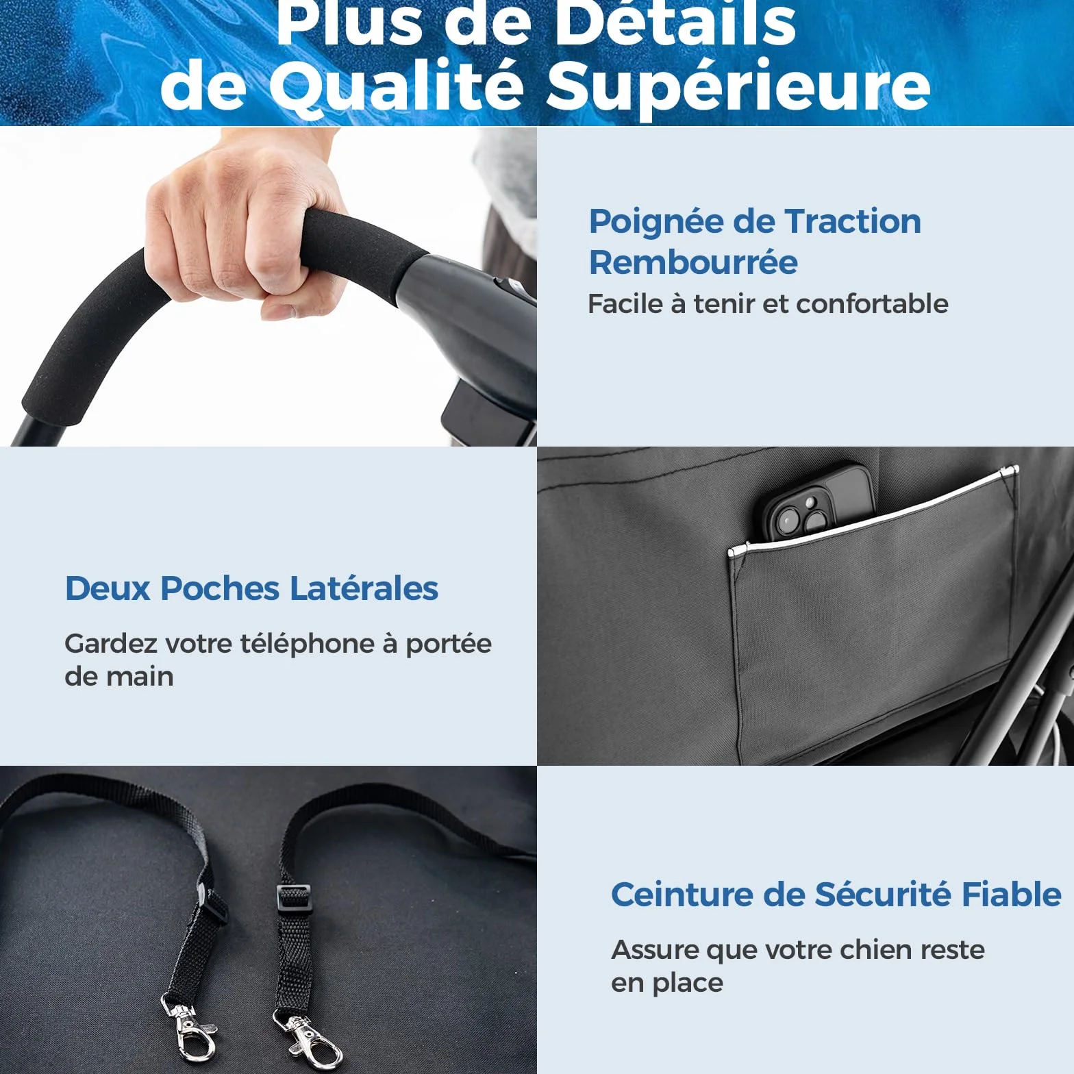 Poussette Chien Chat 2 Couches Détachable 3-en-1 GYMAX Transporteur Siège Auto Auvent Réglable Cadre Métal Pliable Gris