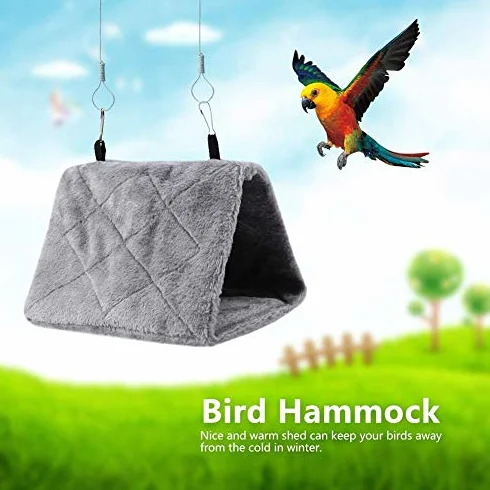 Hamac Perroquet Nid d'Oiseau Chaud Doux en Peluche Suspendu Cage Tente pour Oiseaux Hiver Lit Coton Gris